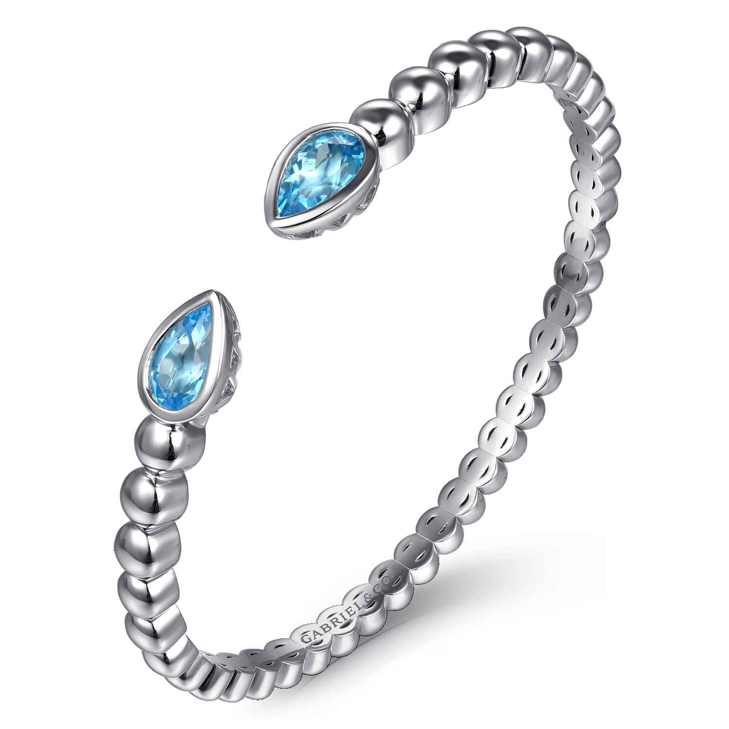 Bujukan and Pear Shape Blue Topaz Split Bangle Bracelet in Sterling Silver, photograph 2