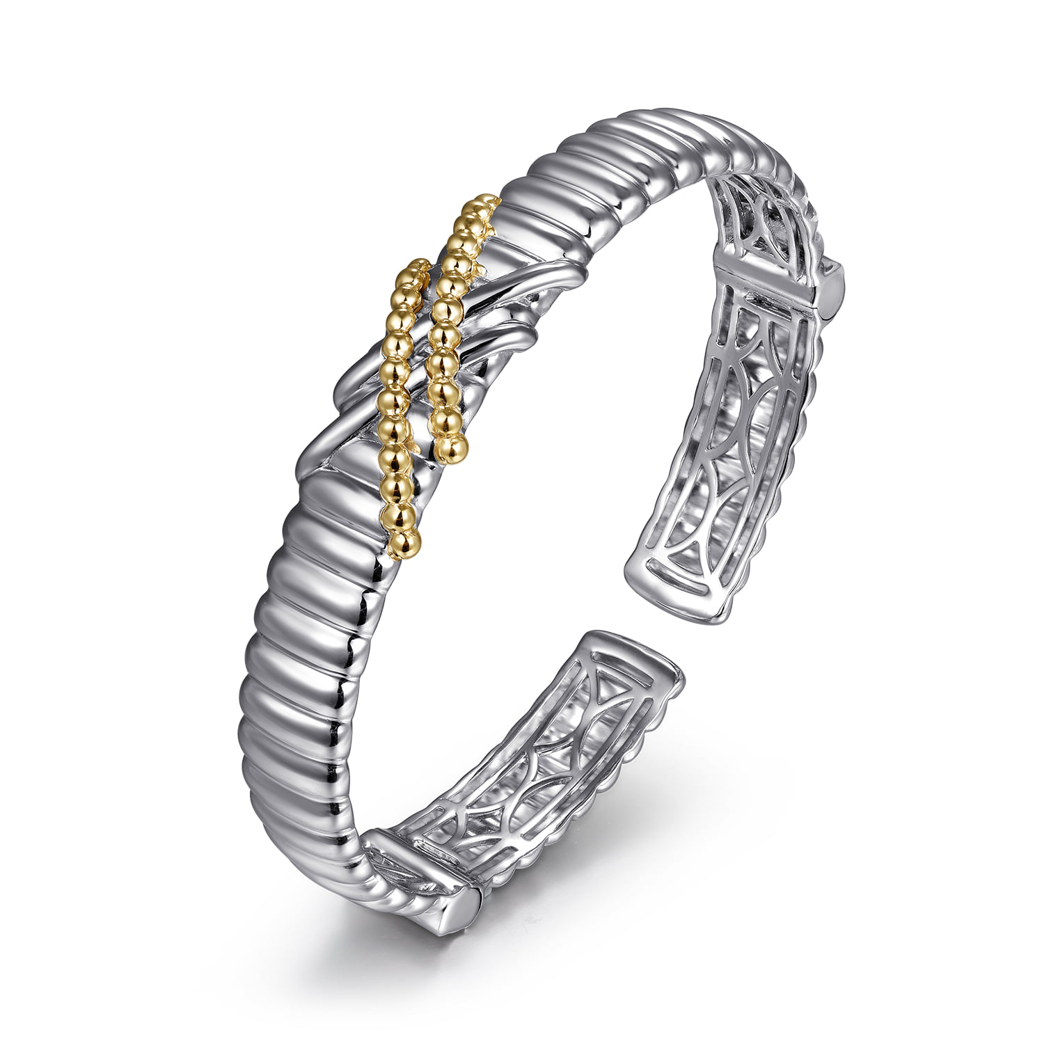 and Bujukan Shrimp Criss Cross Bangle Bracelet in 14K Yellow Gold, photograph 2