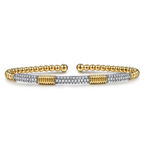 14K Mix of White and Yellow Gold Diamond Bangle