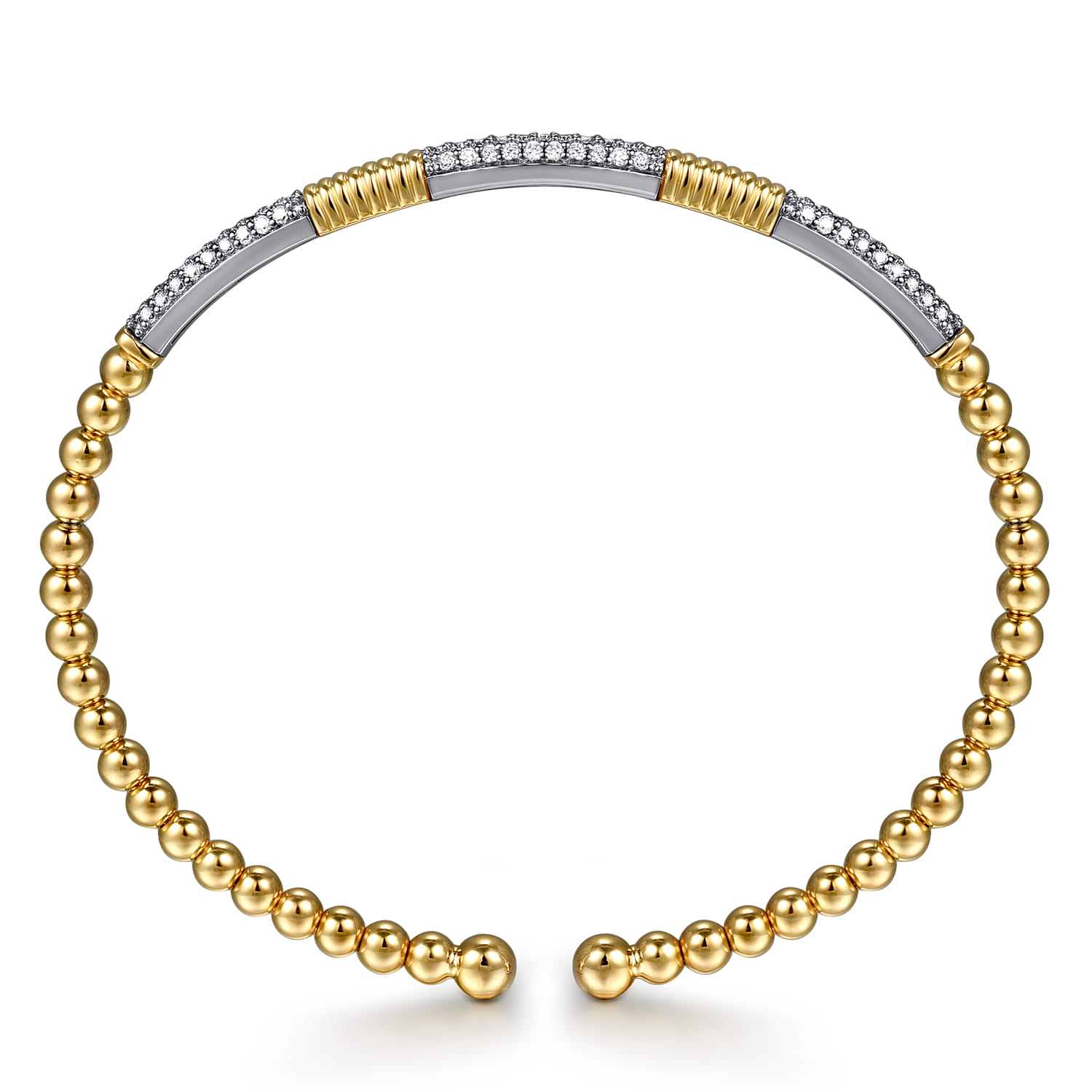Bujukan Beads and Diamond Station Split Bangle Bracelet in 14K White/Yellow Gold, photograph 3
