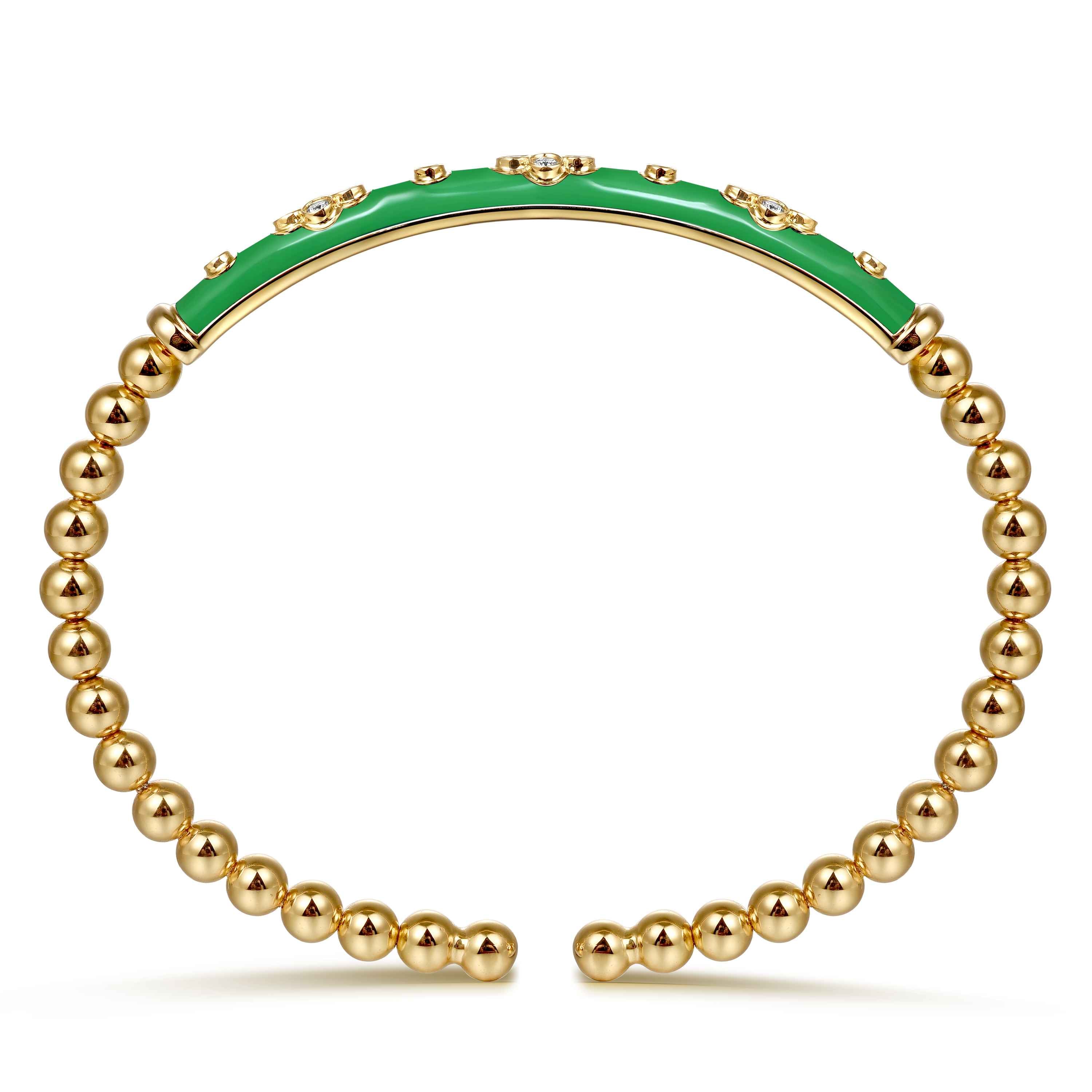 Bujukan Beads and Diamond Split Bangle Bracelet with Enamel in 14K Yellow Gold, photograph 3