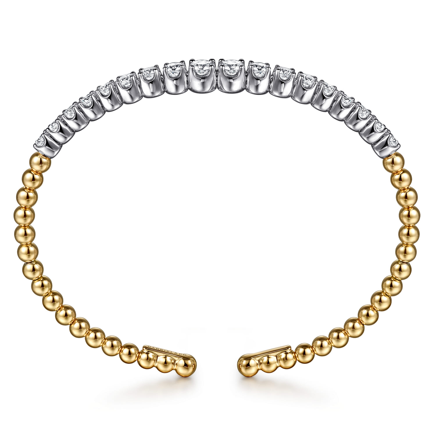 Bujukan Beads and Graduating Diamond Split Bangle Bracelet in 14K White/Yellow Gold, photograph 3