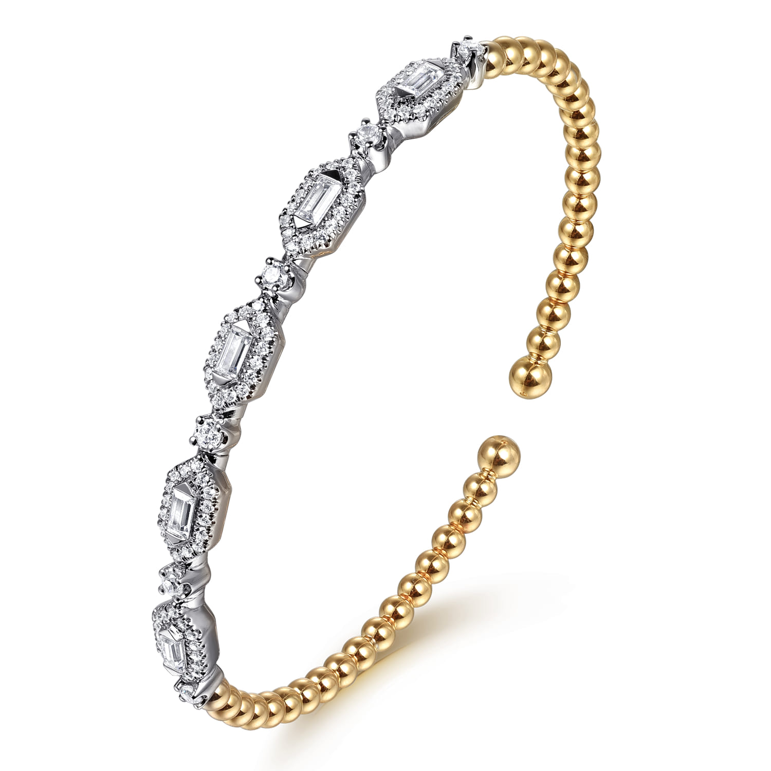 Bujukan Beads and Diamonds Split Bangle Bracelet in 14K White/Yellow Gold, photograph 2