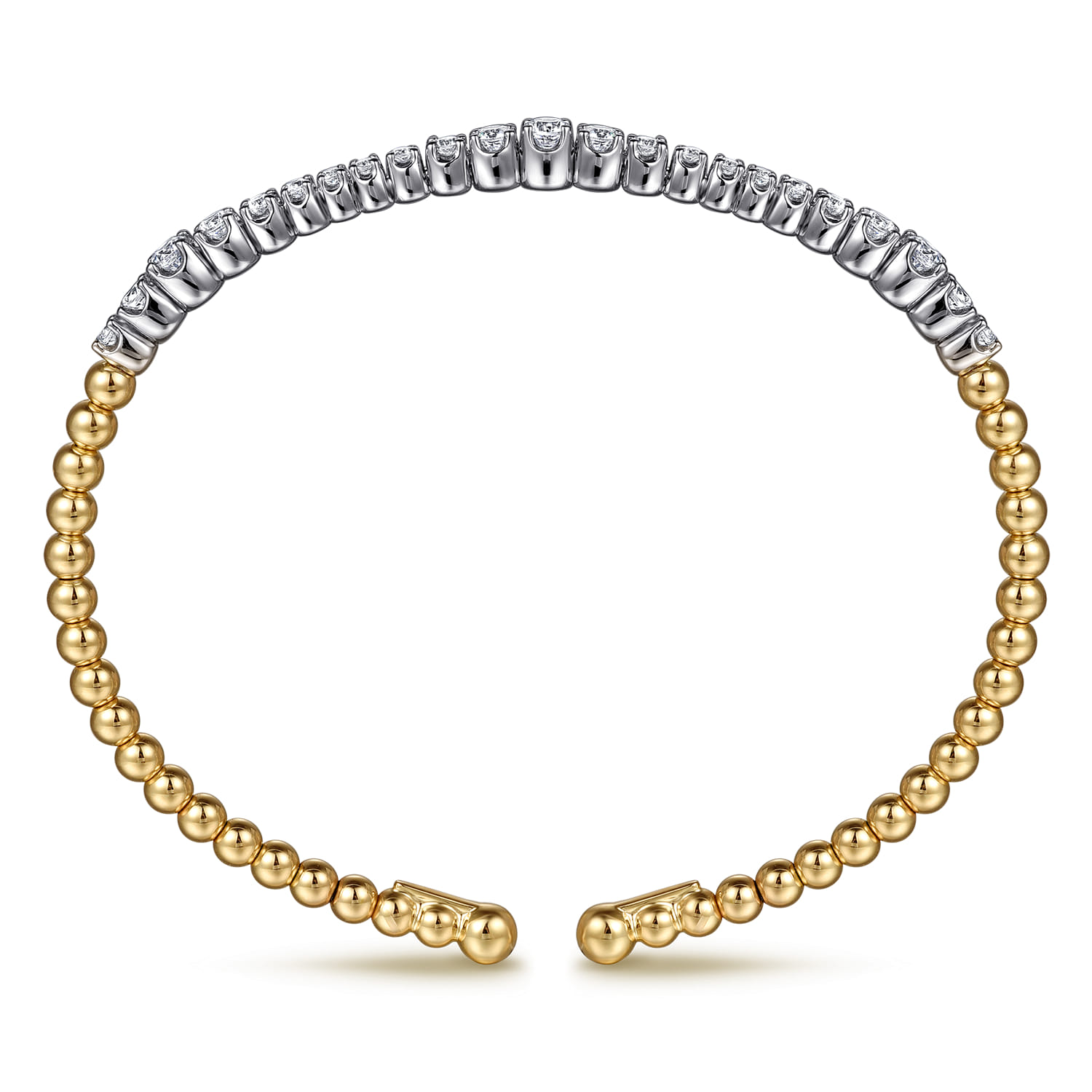 Bujukan Beads and Graduating Diamond Split Bangle Bracelet in 14K White/Yellow Gold, photograph 3