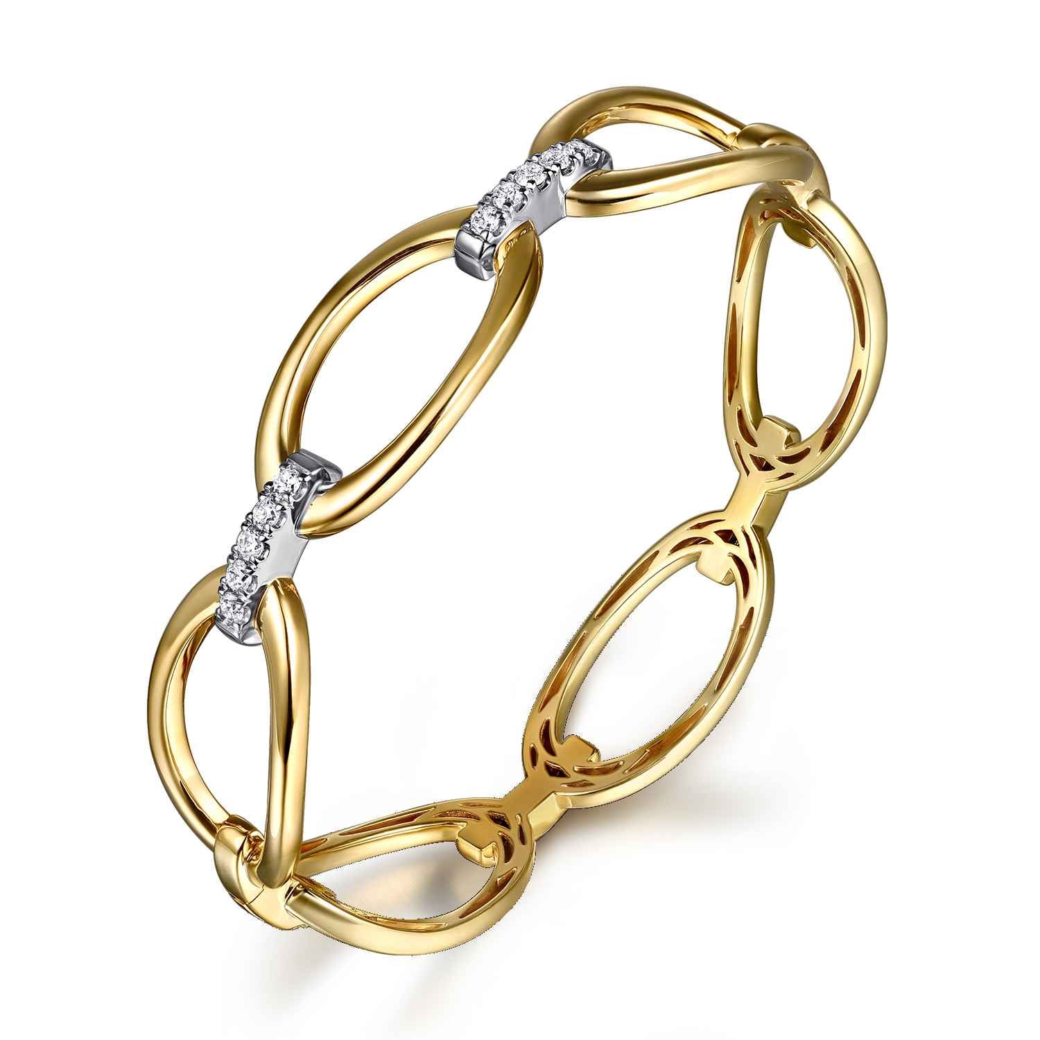 Diamond Link Bangle in 14K White/Yellow Gold, photograph 2