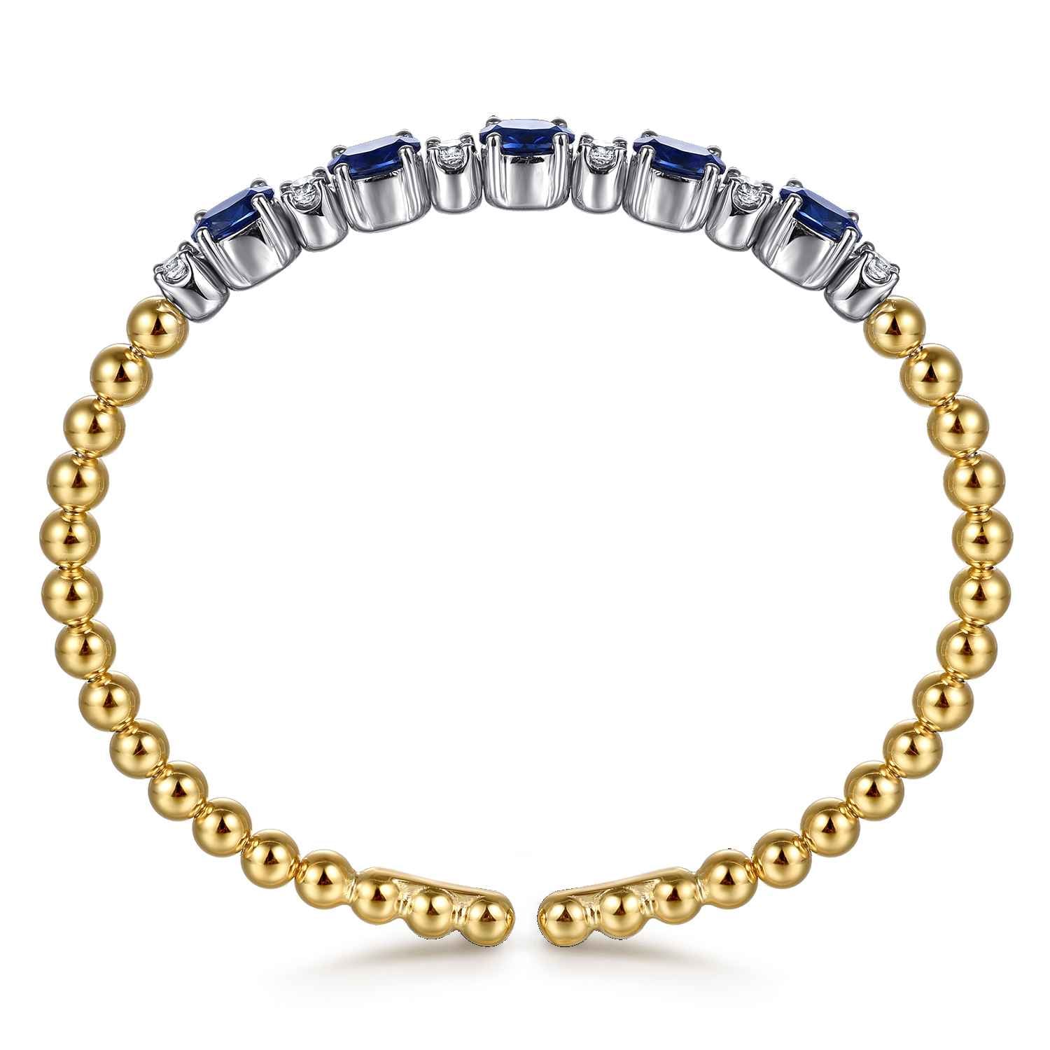 Bujukan Diamond and Sapphire Split Bangle Bracelet in 14K White/Yellow Gold, photograph 3
