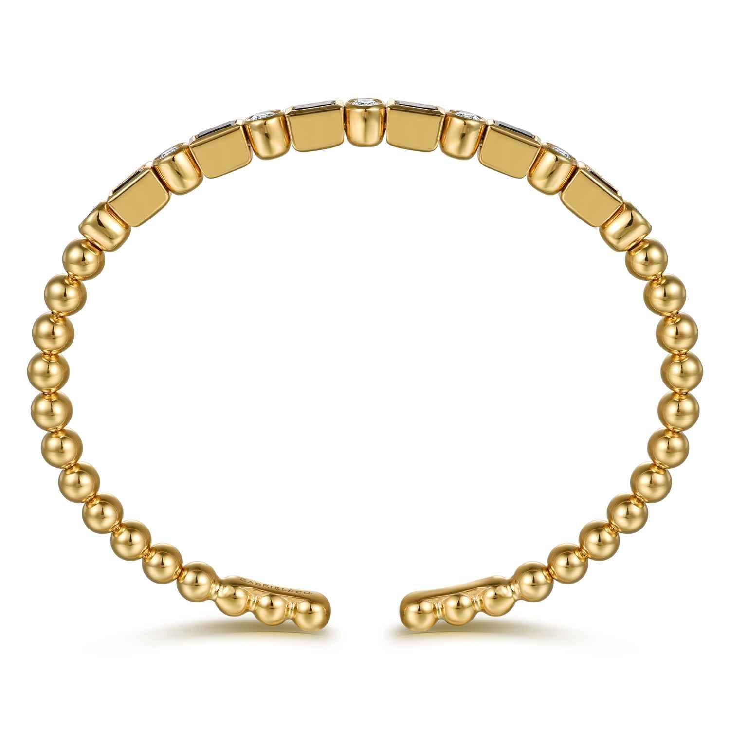 Bujukan Diamond and Rectangle Sapphire Split Bangle Bracelet in 14K Yellow Gold, photograph 3