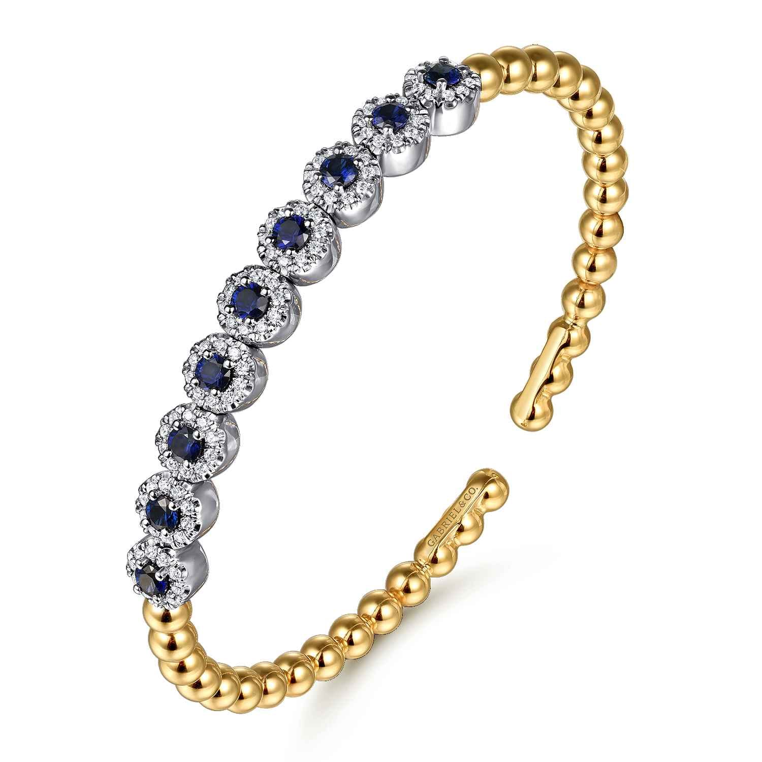 Bujukan Diamond and Sapphire Split Bangle Bracelet in 14K White/Yellow Gold, photograph 2