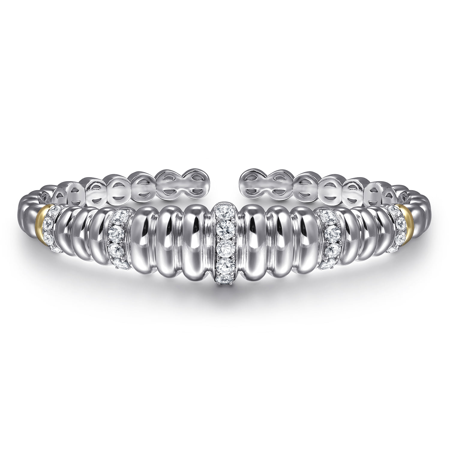 and Bujukan White Sapphire Scallop Open Bangle Bracelet