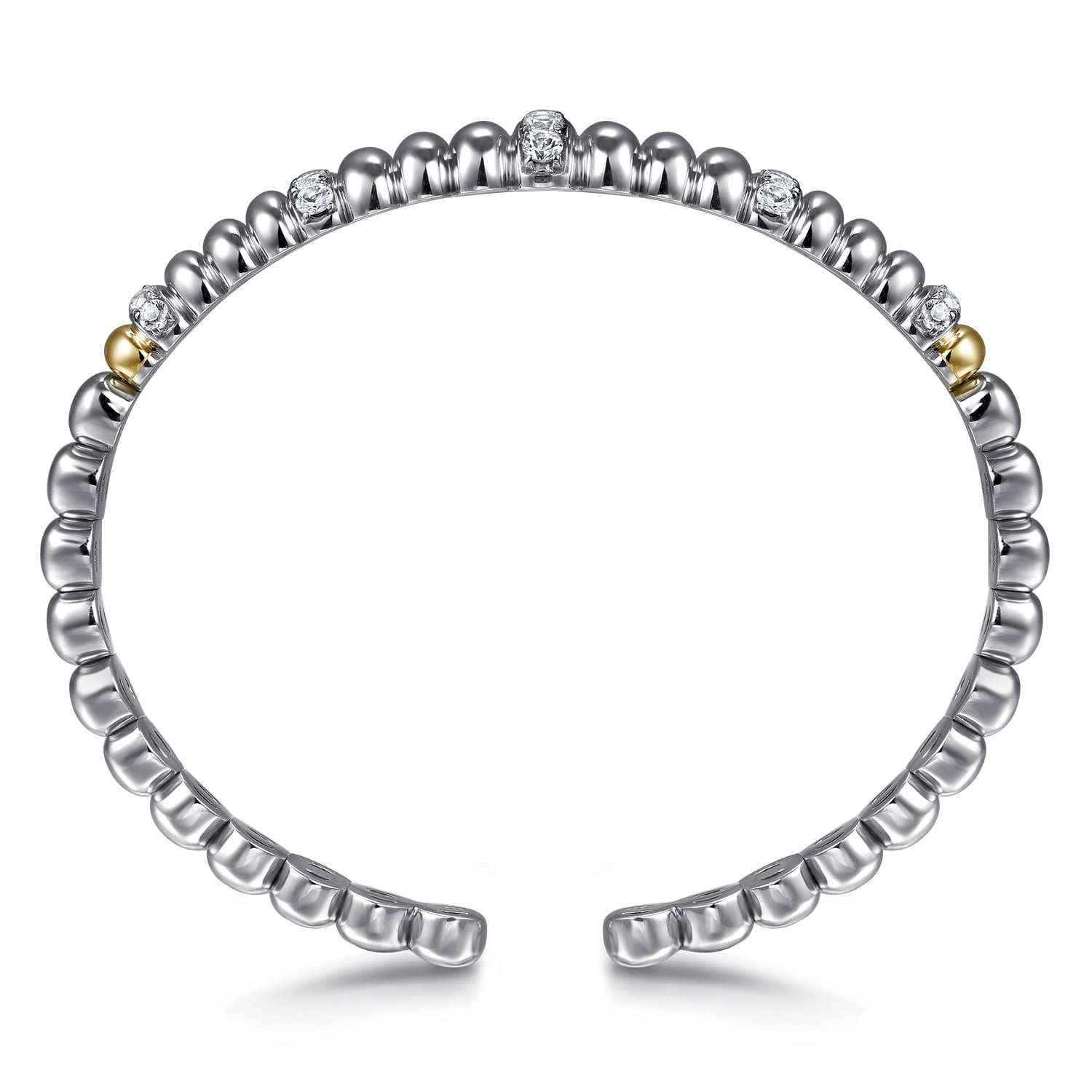 and Bujukan White Sapphire Scallop Open Bangle Bracelet in 14K Yellow Gold, photograph 3