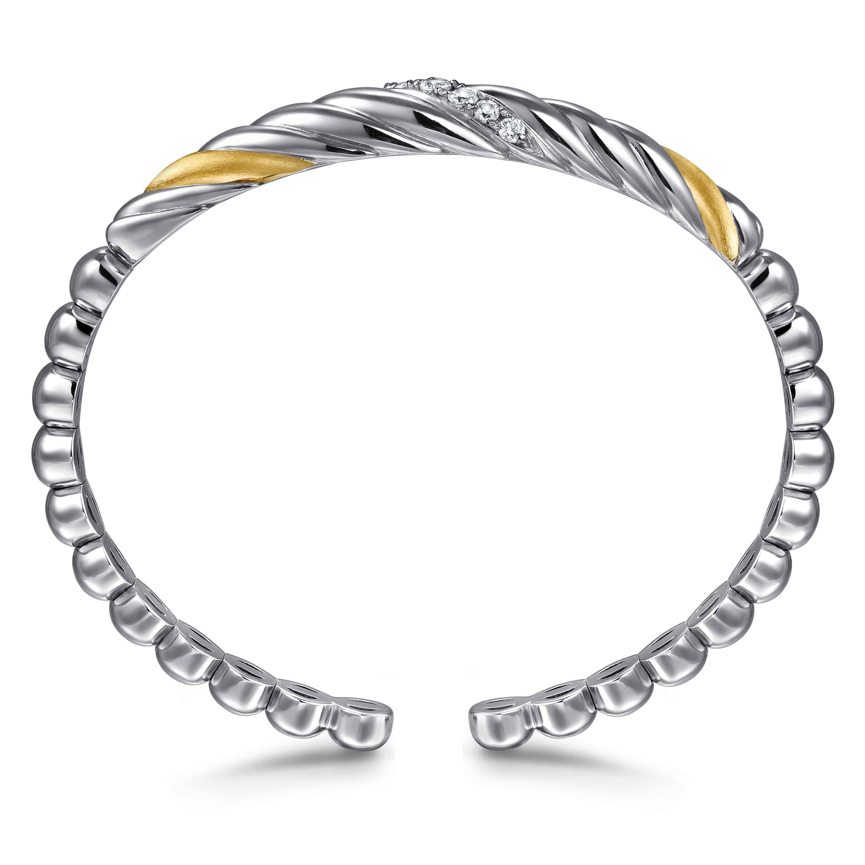 and Bujukan White Sapphire Scallop Open Bangle in 14K Yellow Gold, photograph 3