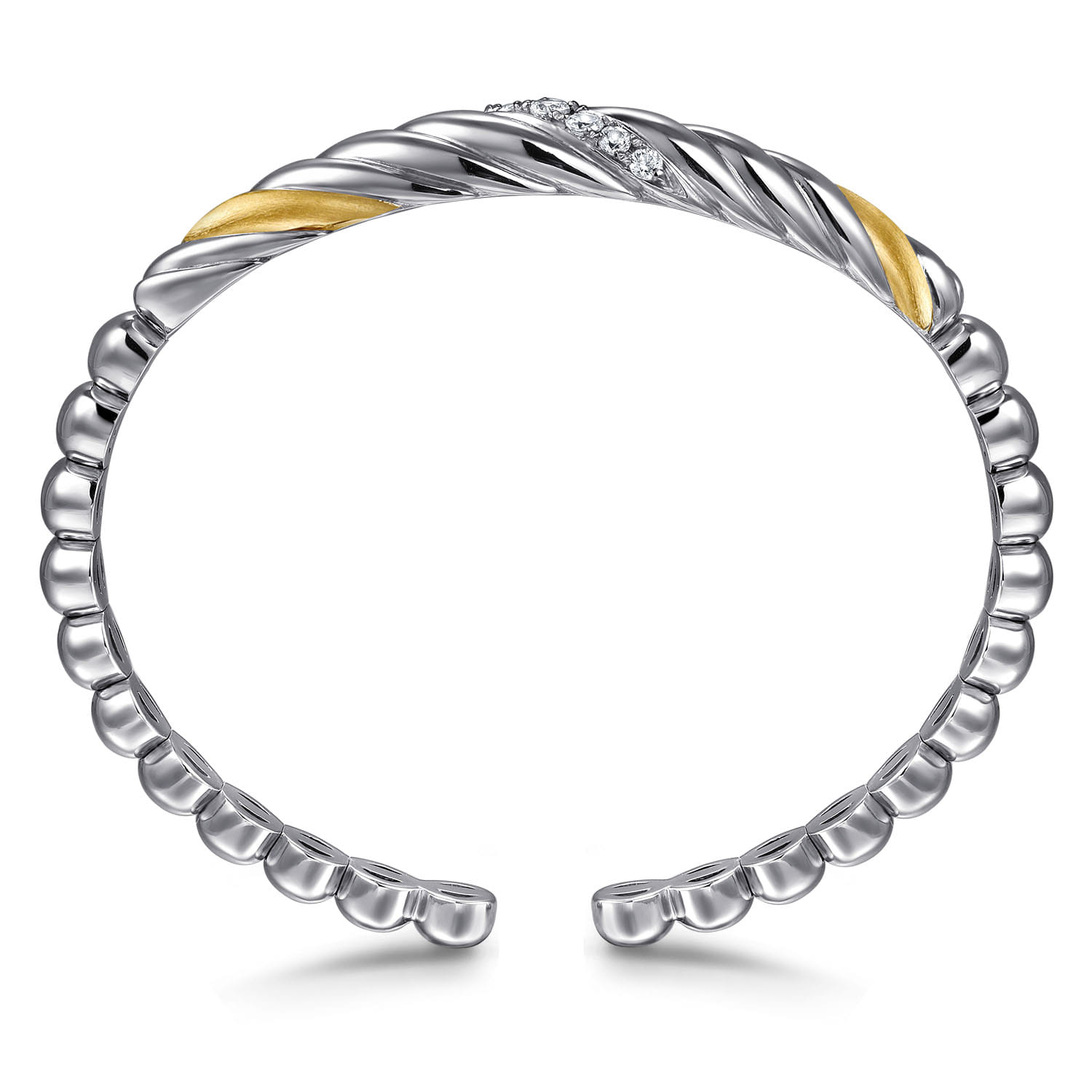 and Bujukan White Sapphire Scallop Open Bangle in 14K Yellow Gold, photograph 3