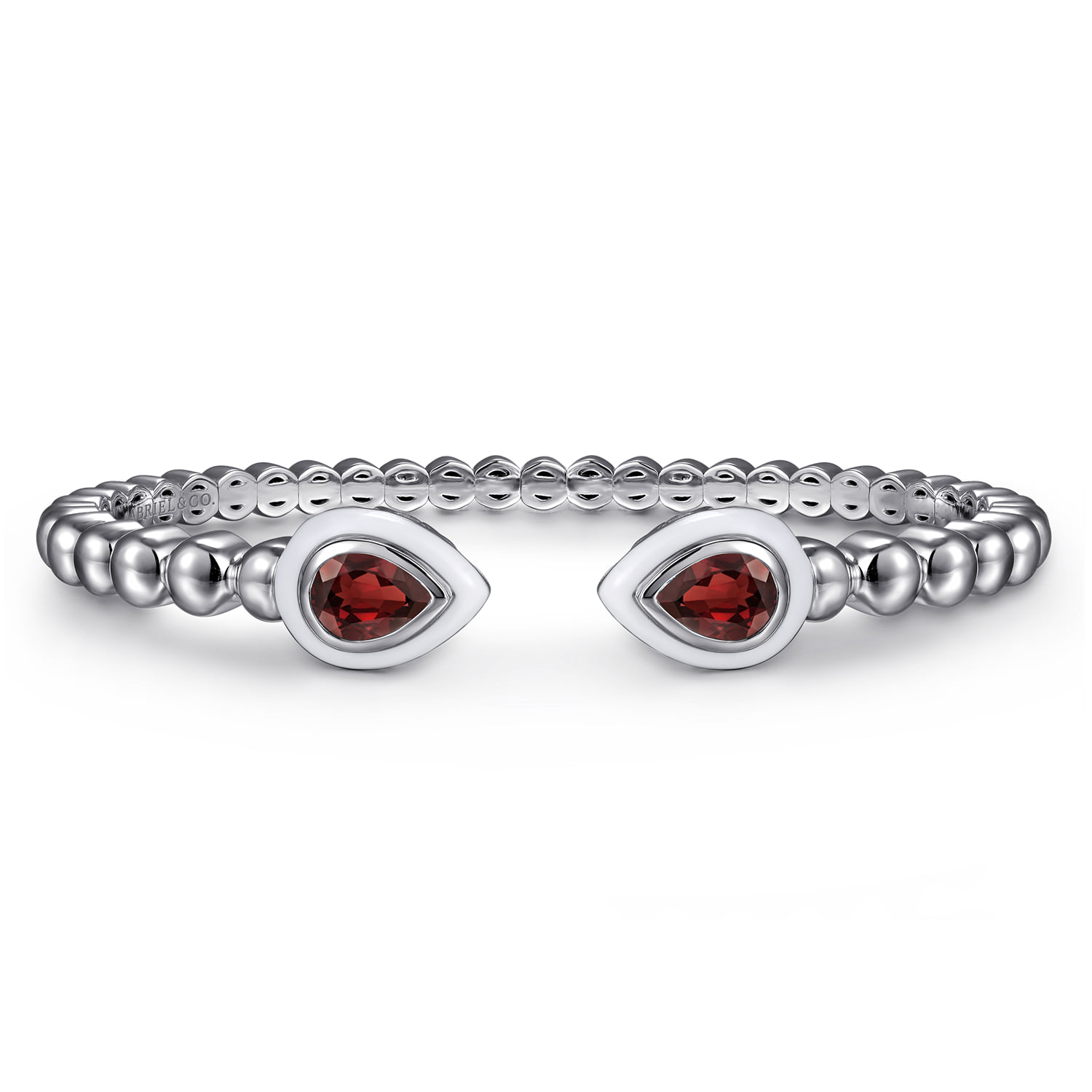 Bujukan Cuff Bangle with White Enamel and Garnet