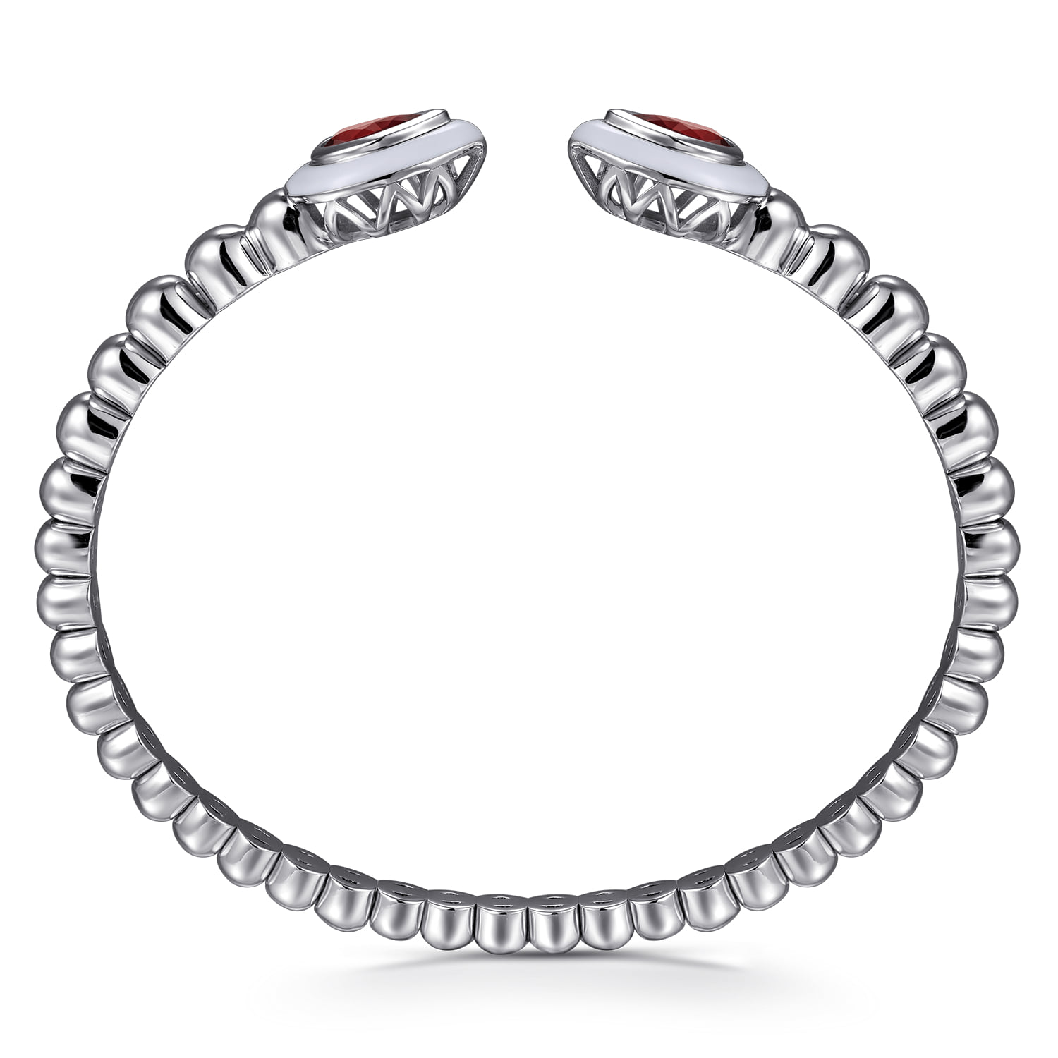 Bujukan Bangle Cuff with White Enamel and Garnet in Sterling Silver, photograph 3