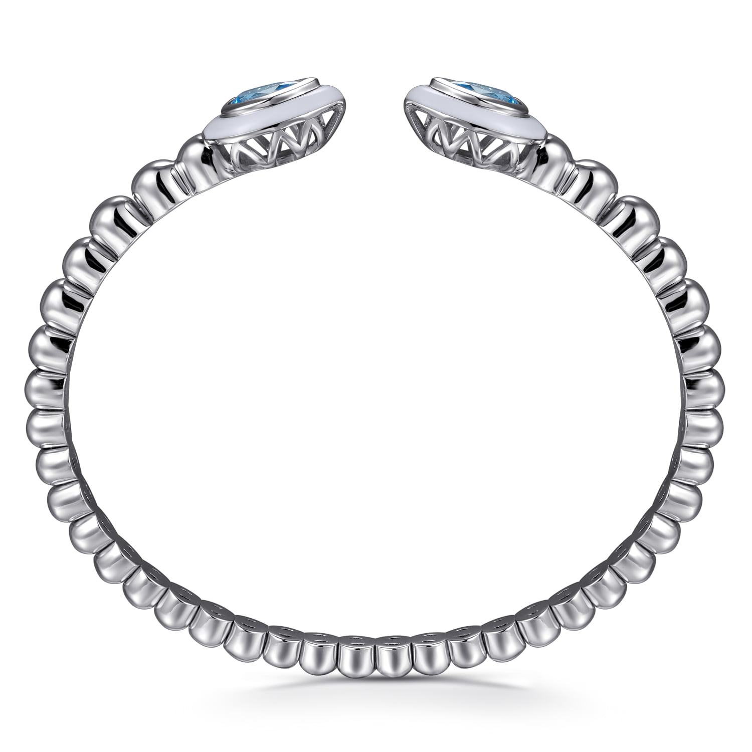 Bujukan Blue Topaz Open Bangle with White Enamel in Sterling Silver, photograph 3