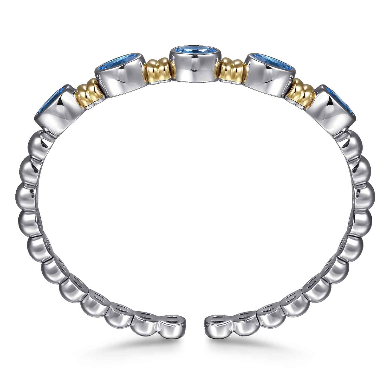 and Bujukan Blue Topaz Open Bangle Bracelet in 14K Yellow Gold, photograph 3