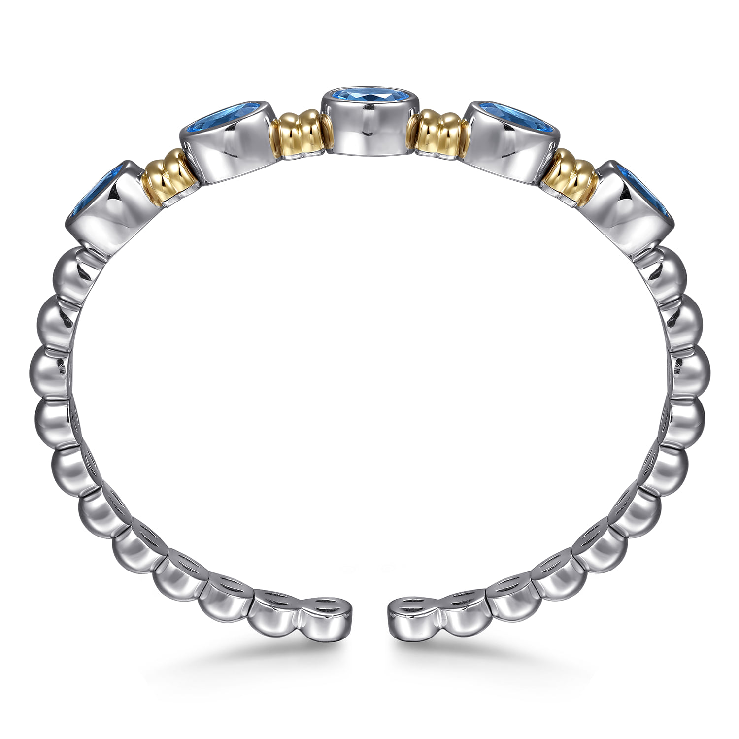 and Bujukan Blue Topaz Open Bangle Bracelet in 14K Yellow Gold, photograph 3