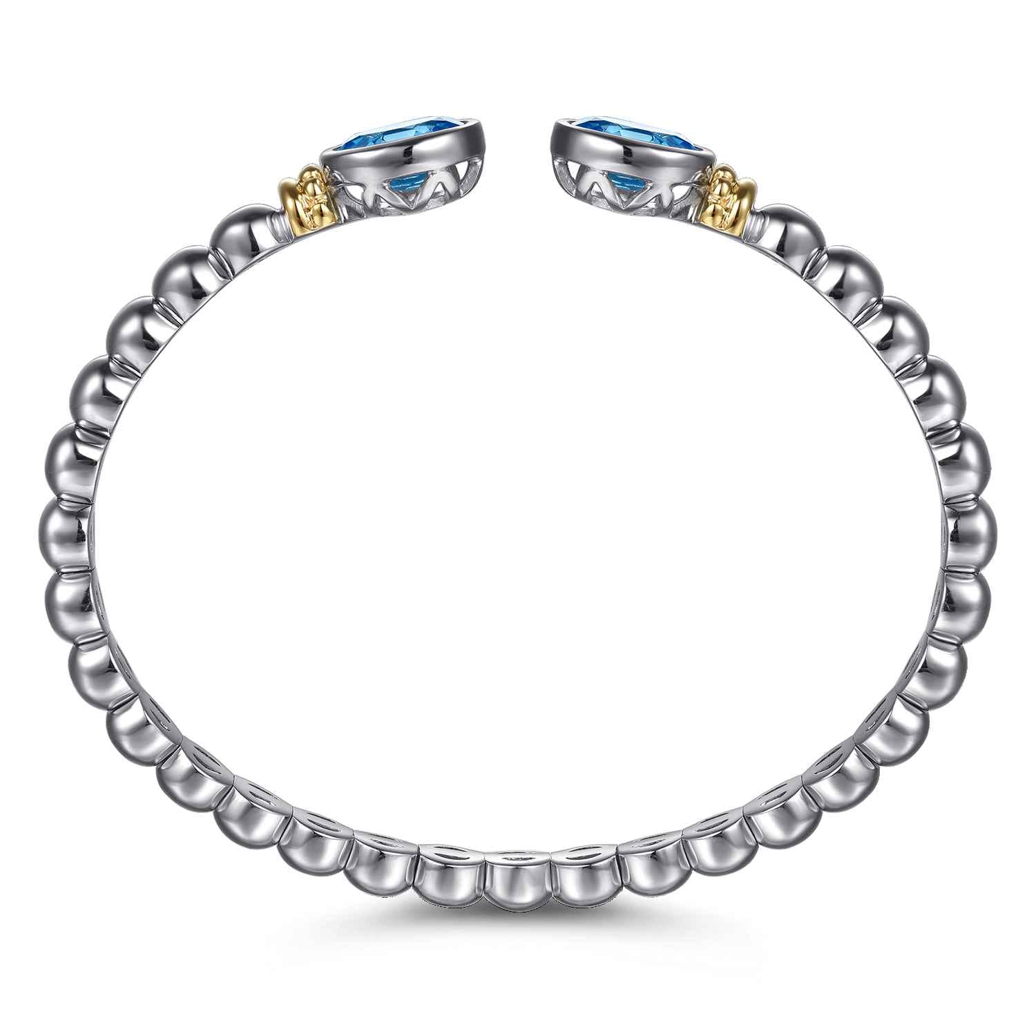 and Bujukan Blue Topaz Open Bangle Bracelet in 14K Yellow Gold, photograph 3