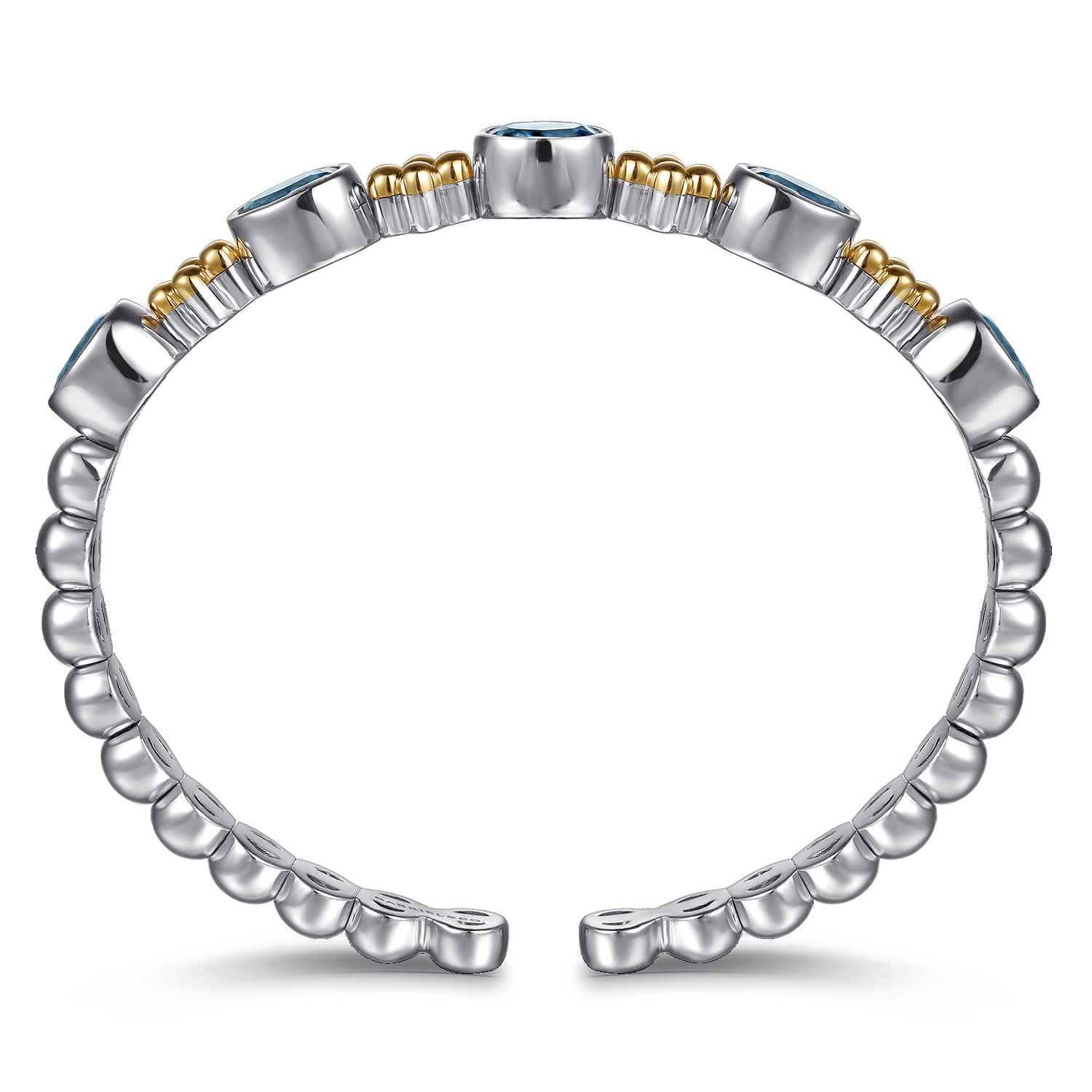 and Bujukan Blue Topaz Open Bangle Bracelet in 14K Yellow Gold, photograph 3