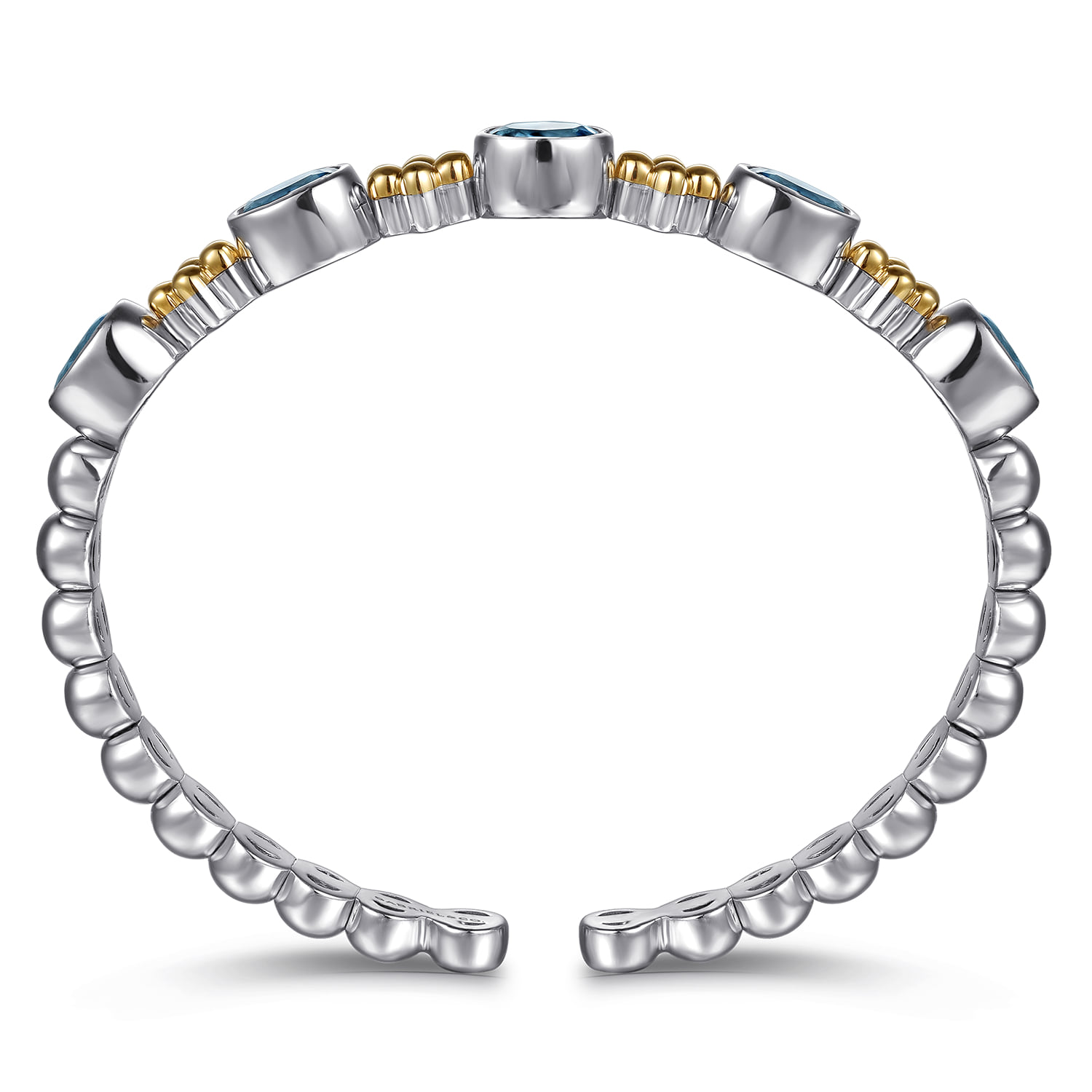 and Bujukan Blue Topaz Open Bangle Bracelet in 14K Yellow Gold, photograph 3