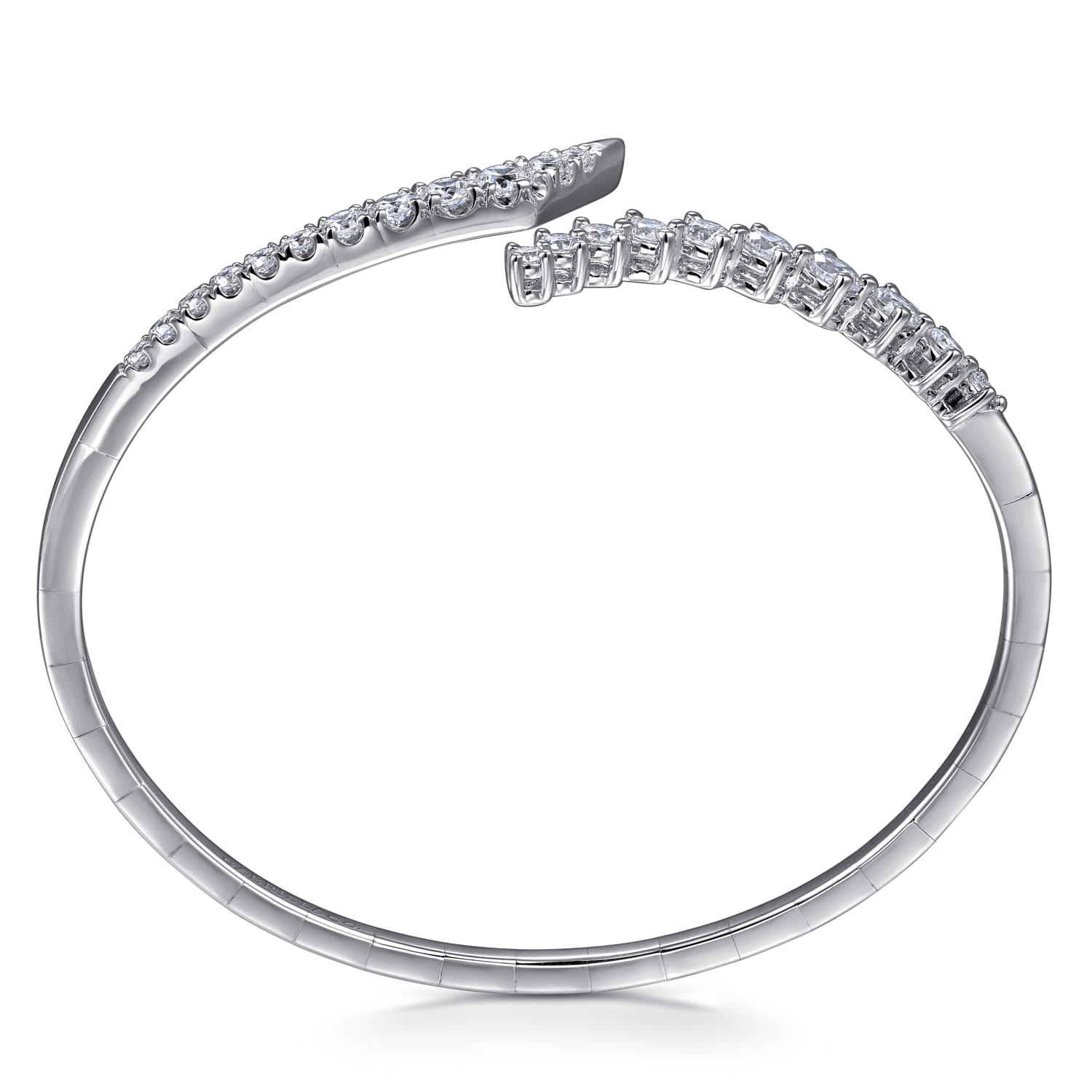 Graduating Diamond Bypass Bangle Bracelet in 14K White Gold, photograph 3