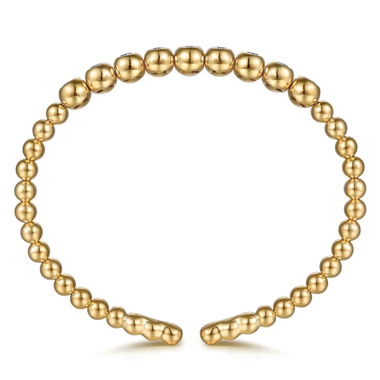 Bujukan Beads and Blue Topaz Split Bangle Bracelet in 14K Yellow Gold, photograph 3