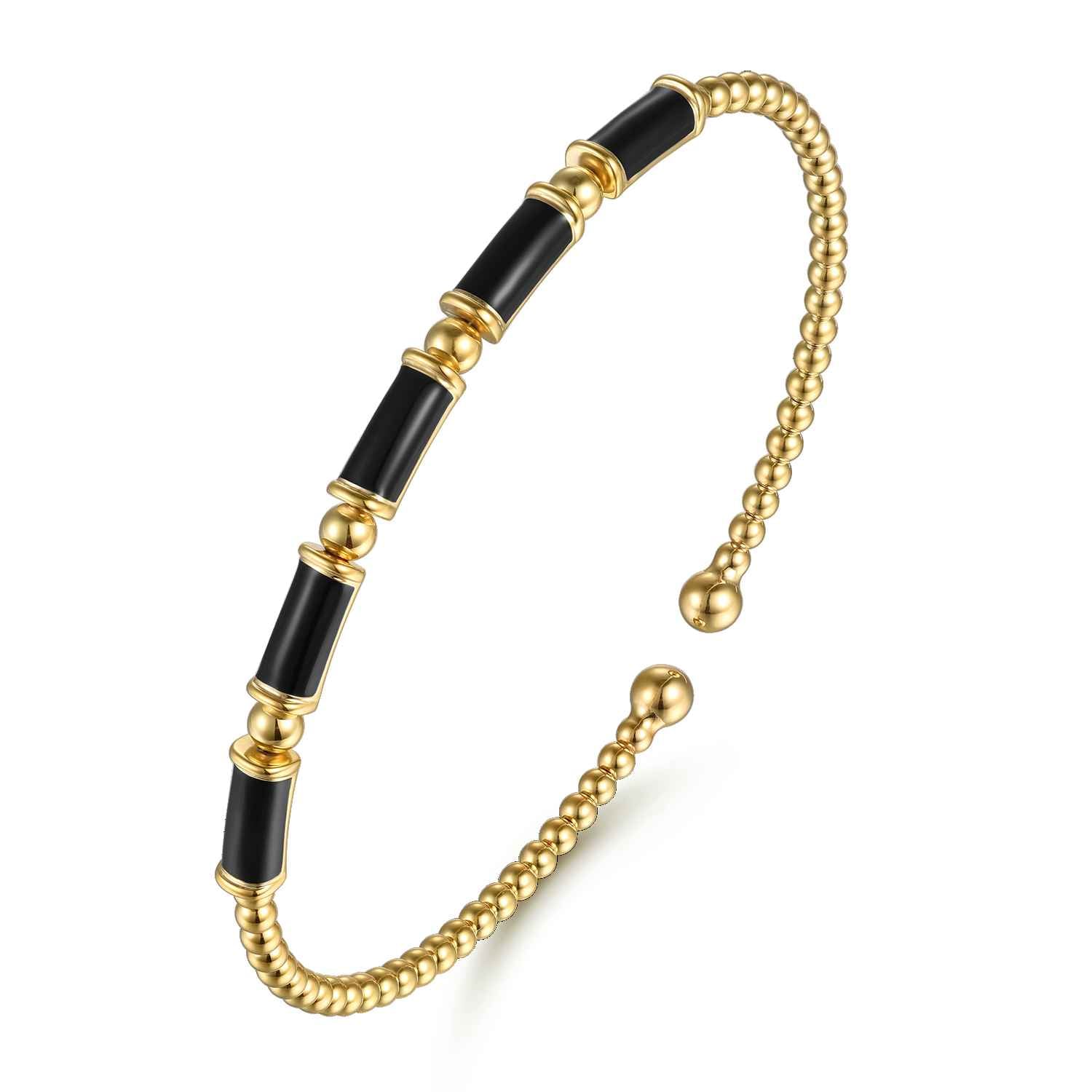 Bujukan Beads Split Bangle Bracelet with Enamel in 14K Yellow Gold, photograph 2