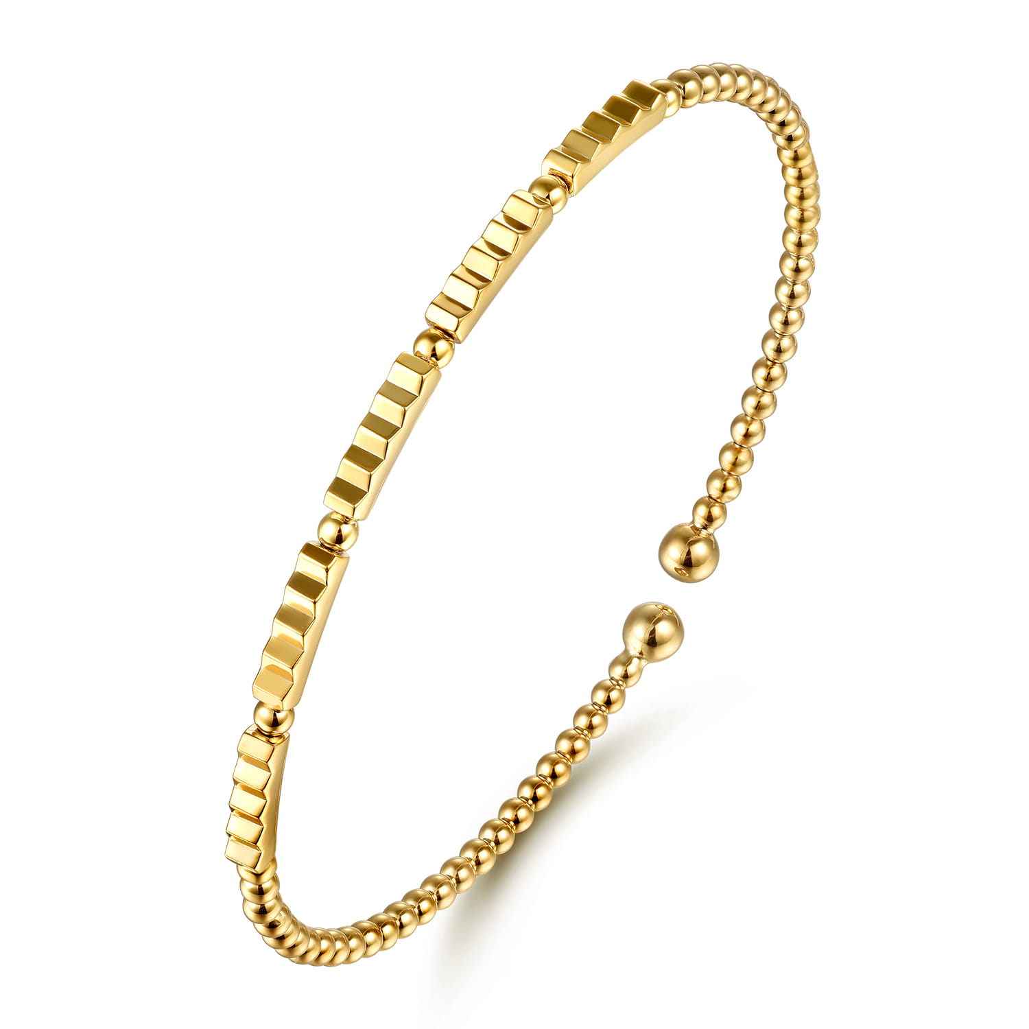 Beaded Bangle Bracelet Cuff Diamond Bujukan in 14K Yellow Gold, photograph 2