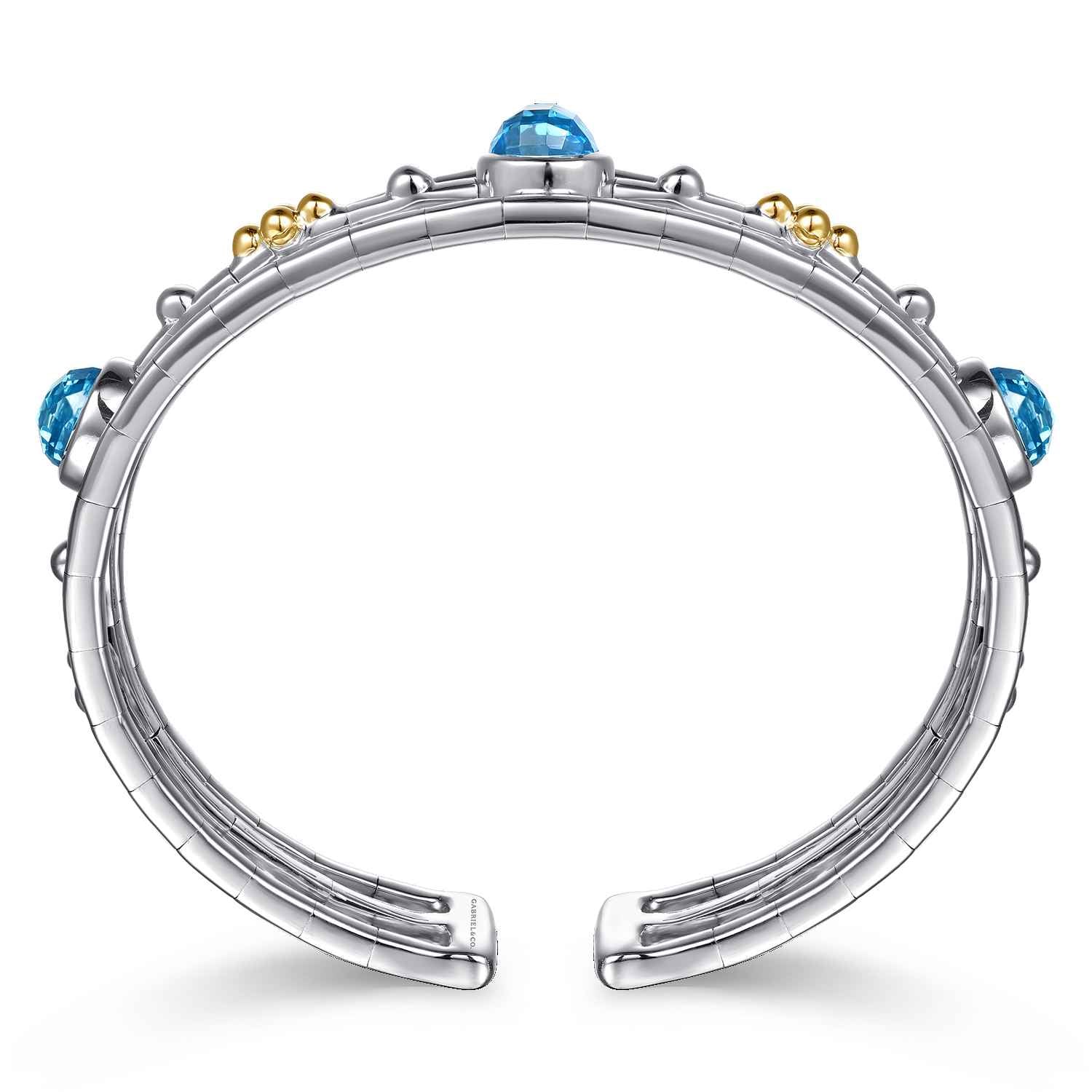 and Bujukan Round Blue Topaz Cuff Bangle Bracelet in 14K Yellow Gold, photograph 3