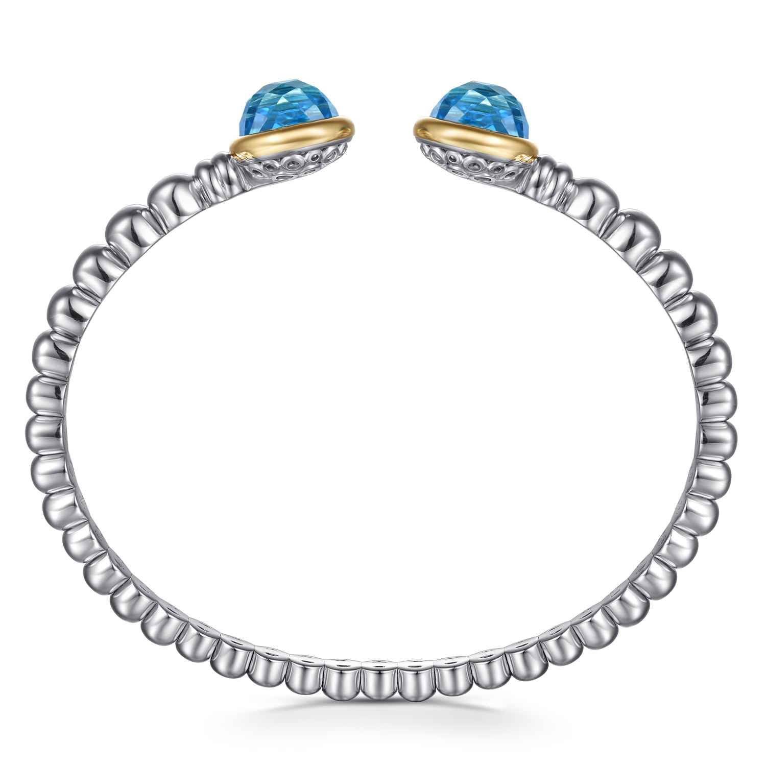 and Bujukan Round Blue Topaz Bangle Bracelet in 14K Yellow Gold, photograph 3