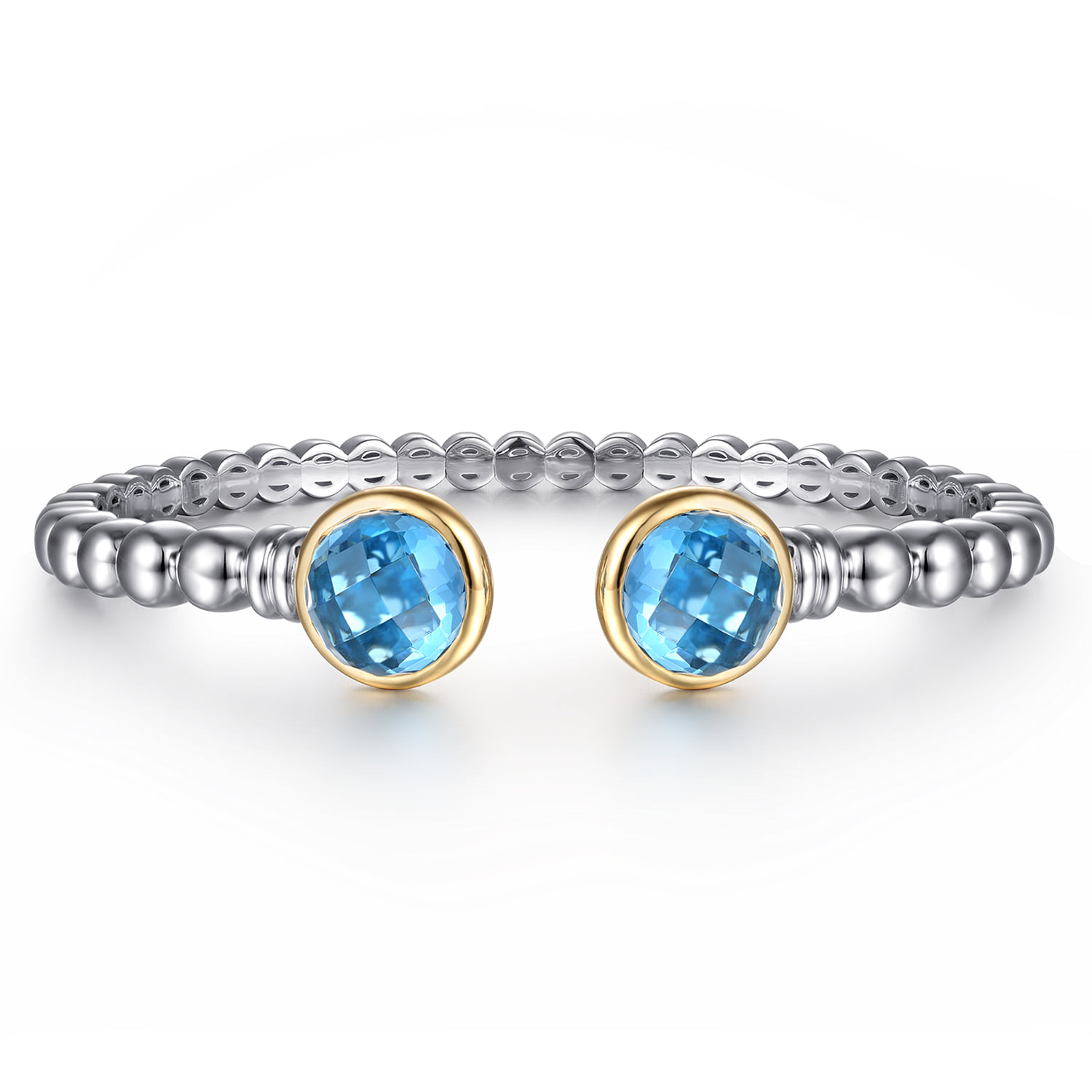 and Bujukan Round Blue Topaz Bangle in 14K Yellow Gold