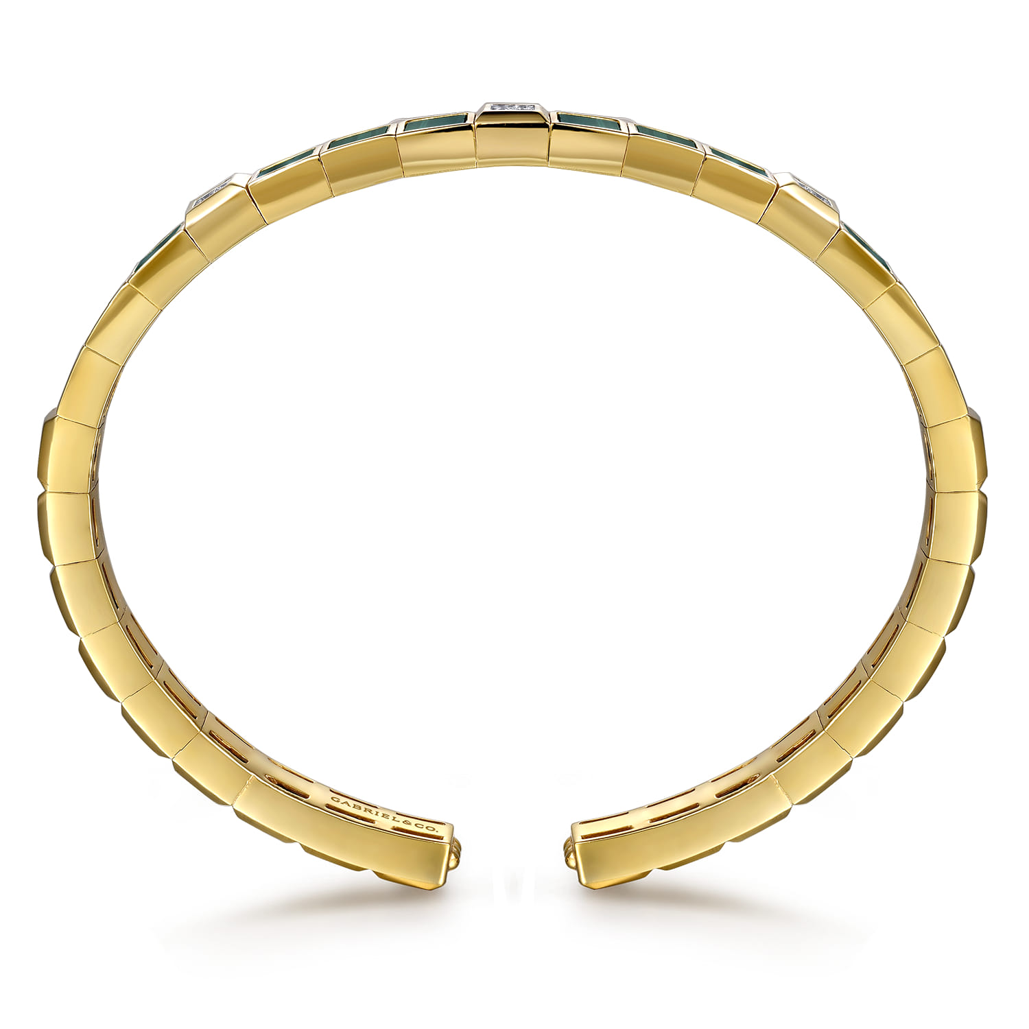 Diamond and Malachite Bangle Bracelet in 14K Yellow Gold, photograph 3