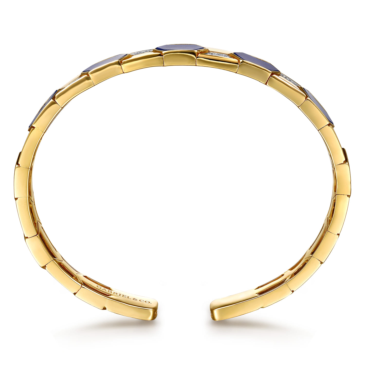 Diamond and Lapis Bangle Bracelet in 14K Yellow Gold, photograph 3
