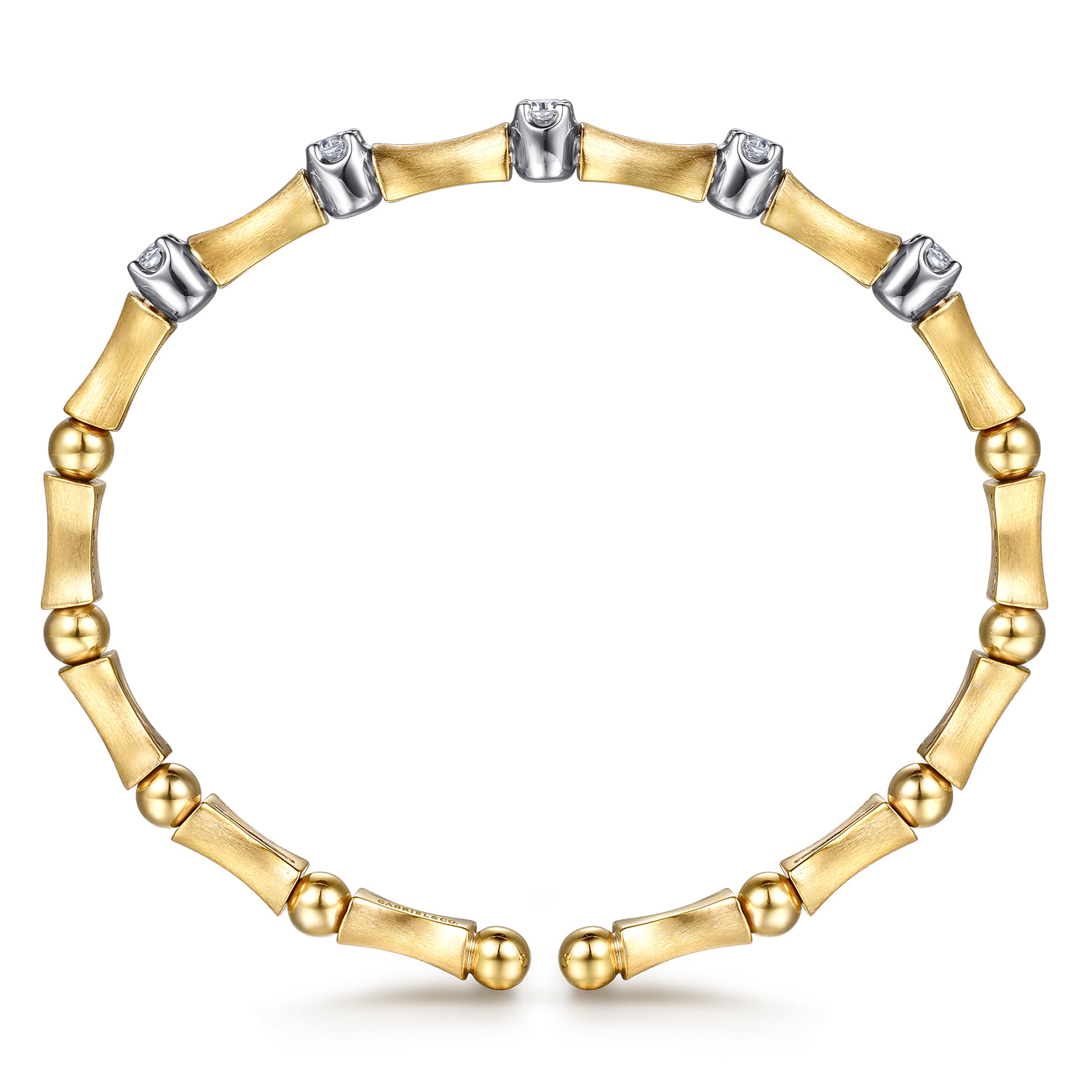 Diamond Brush Finish Bamboo Bangle Bracelet in 14K White/Yellow Gold, photograph 3