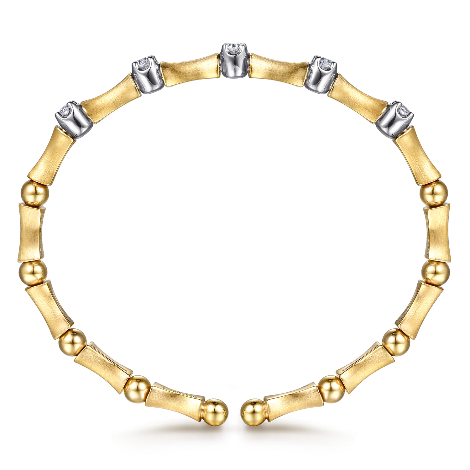 Diamond Brush Finish Bamboo Bangle Bracelet in 14K White/Yellow Gold, photograph 3