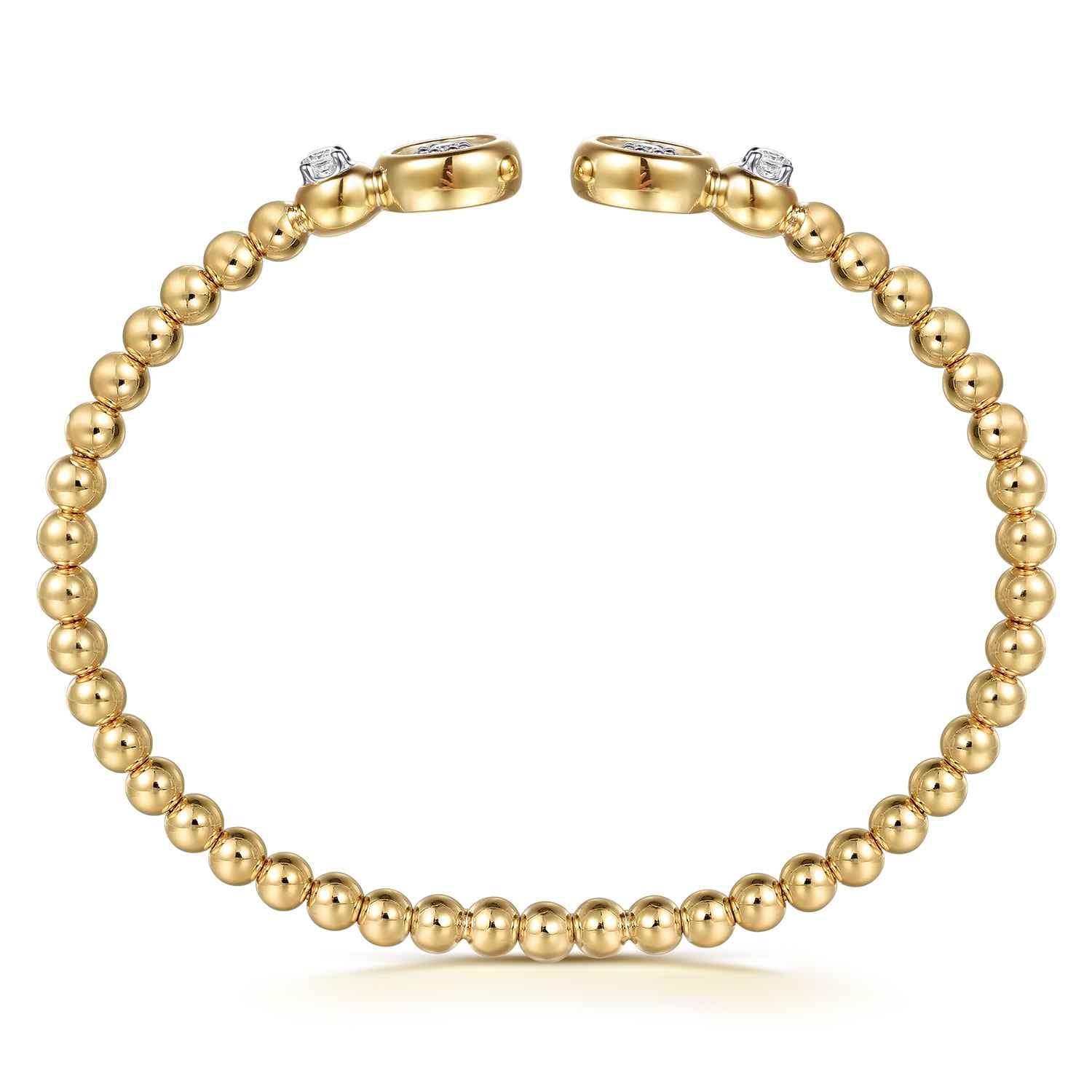Bujukan and Diamond Cluster Bezel Open Bangle Bracelet in 14K White/Yellow Gold, photograph 3