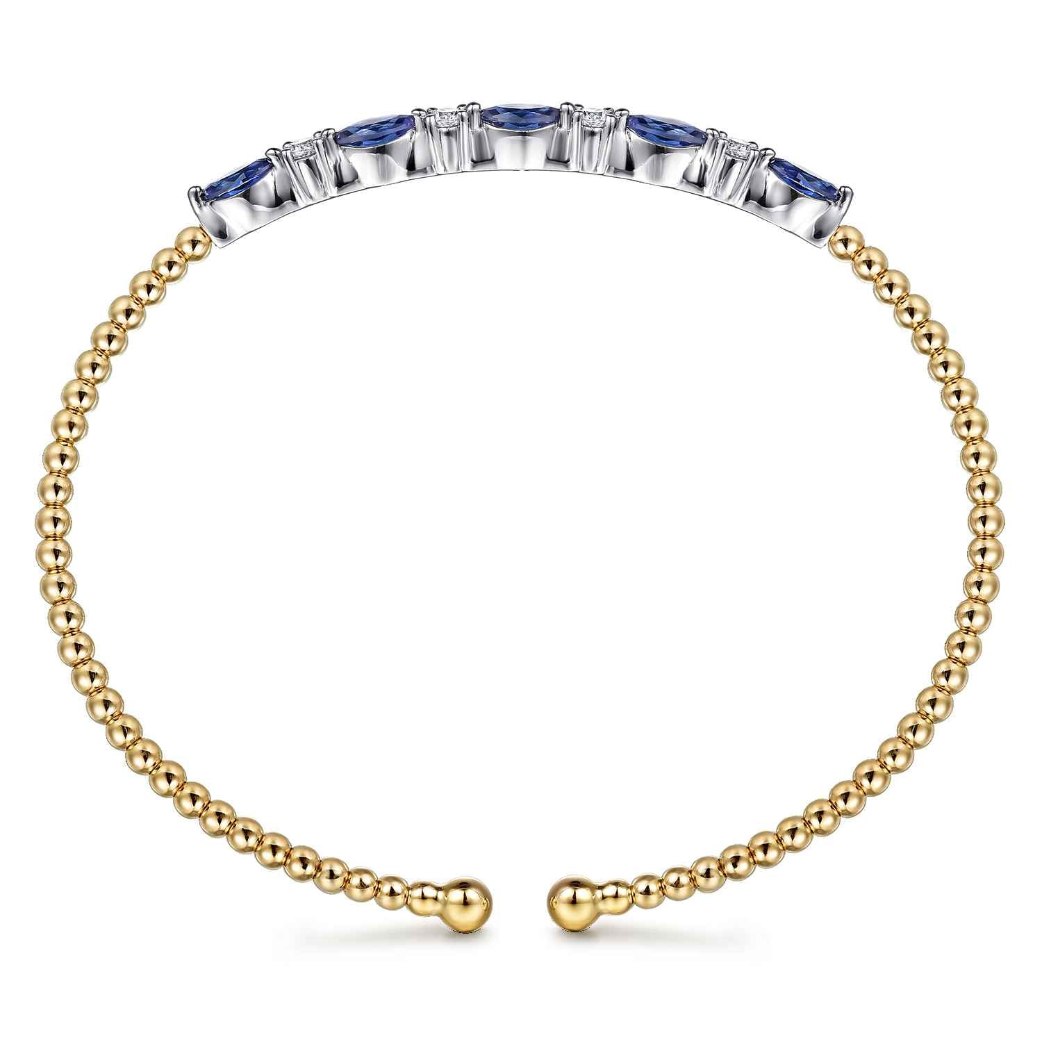 Bujukan Diamond and Marquise Blue Sapphire Split Bangle Bracelet in 14K White/Yellow Gold, photograph 3