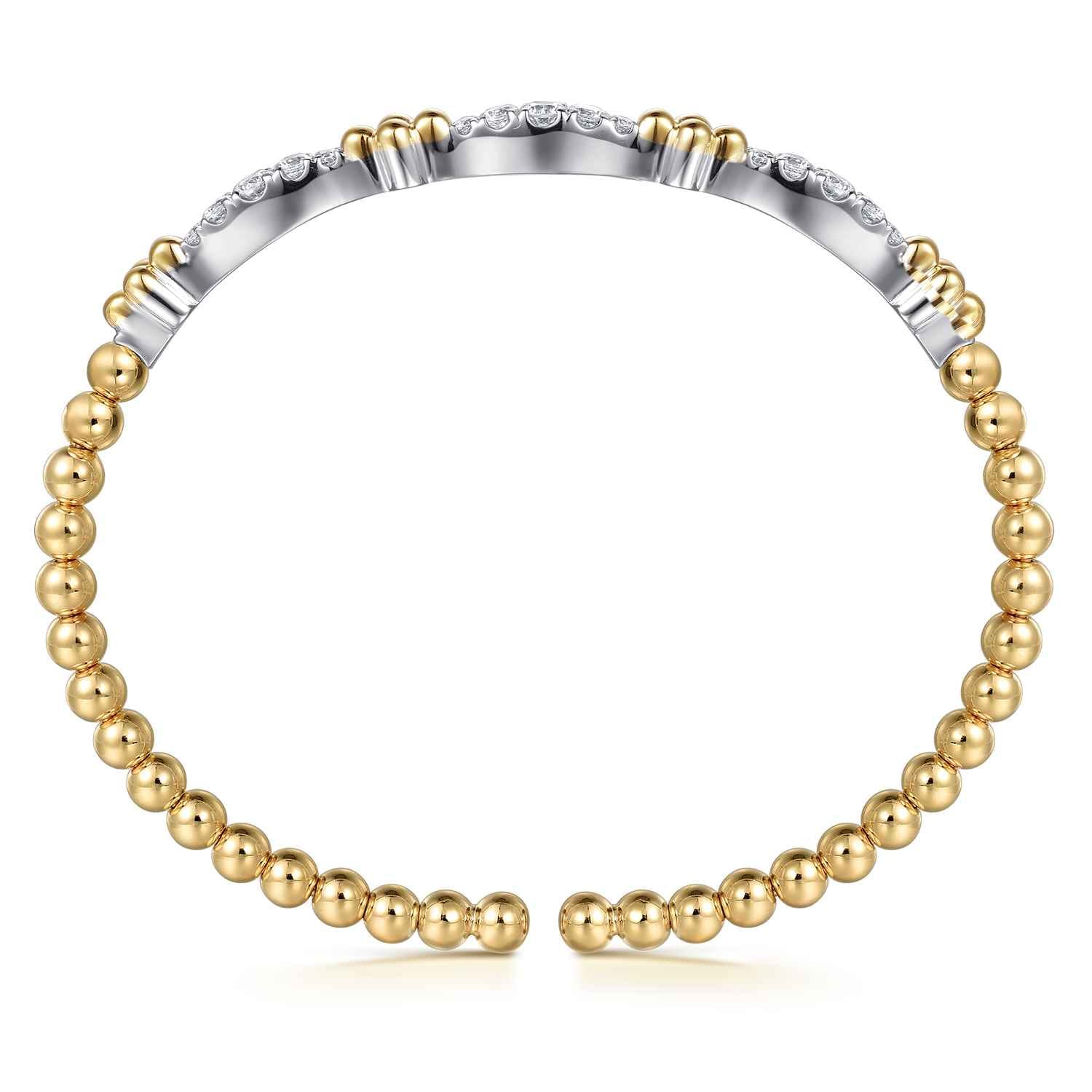 Bujukan Clover and Diamond Split Bangle Bracelet in 14K White/Yellow Gold, photograph 3
