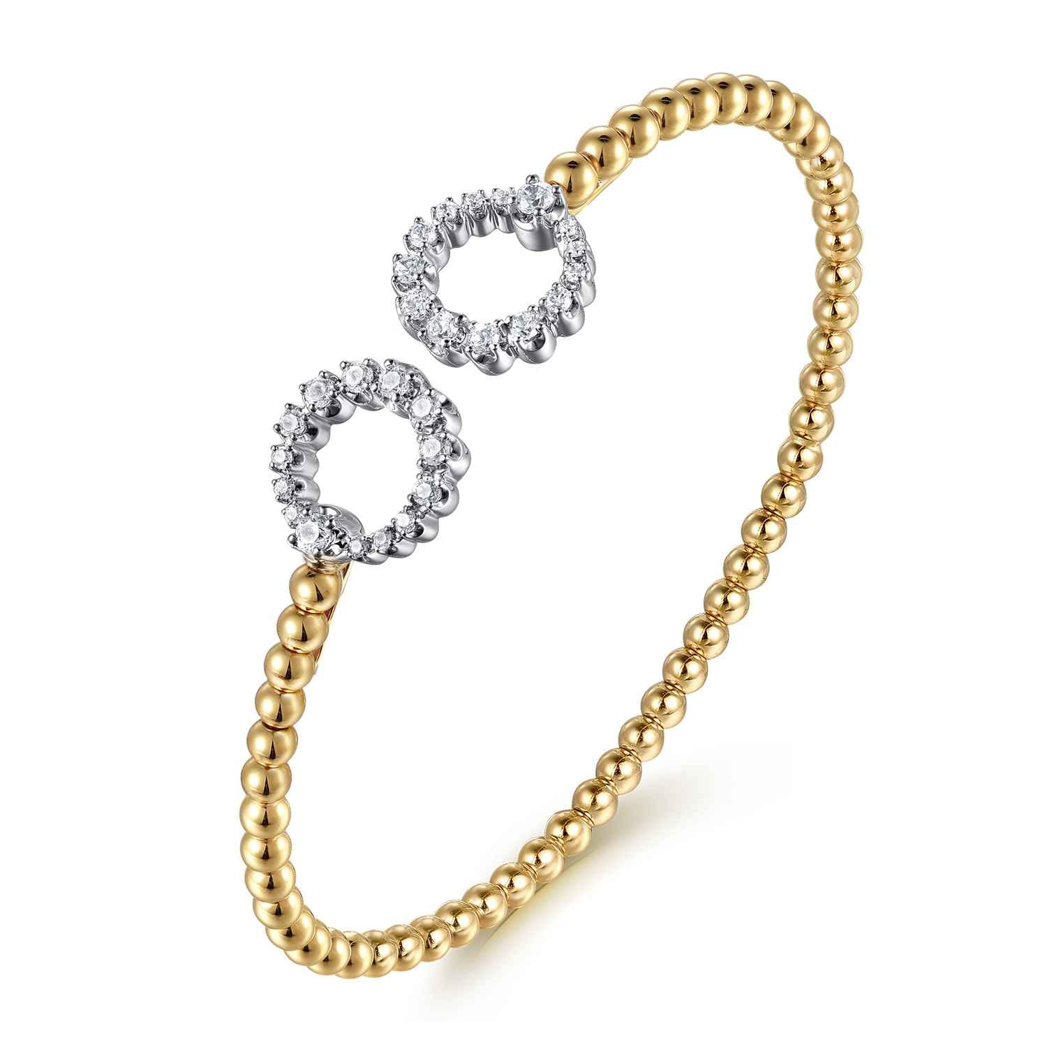Bujukan and Diamond Circle Open Bangle Bracelet in 14K White/Yellow Gold, photograph 2