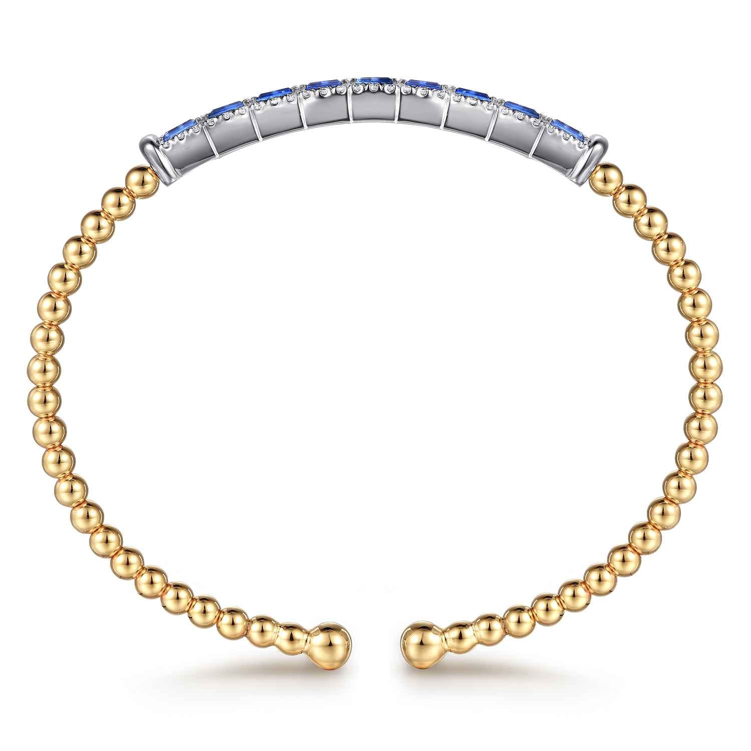 Bujukan Diamond and Baguette Blue Sapphire Bar Split Bangle Bracelet in 14K White/Yellow Gold, photograph 3