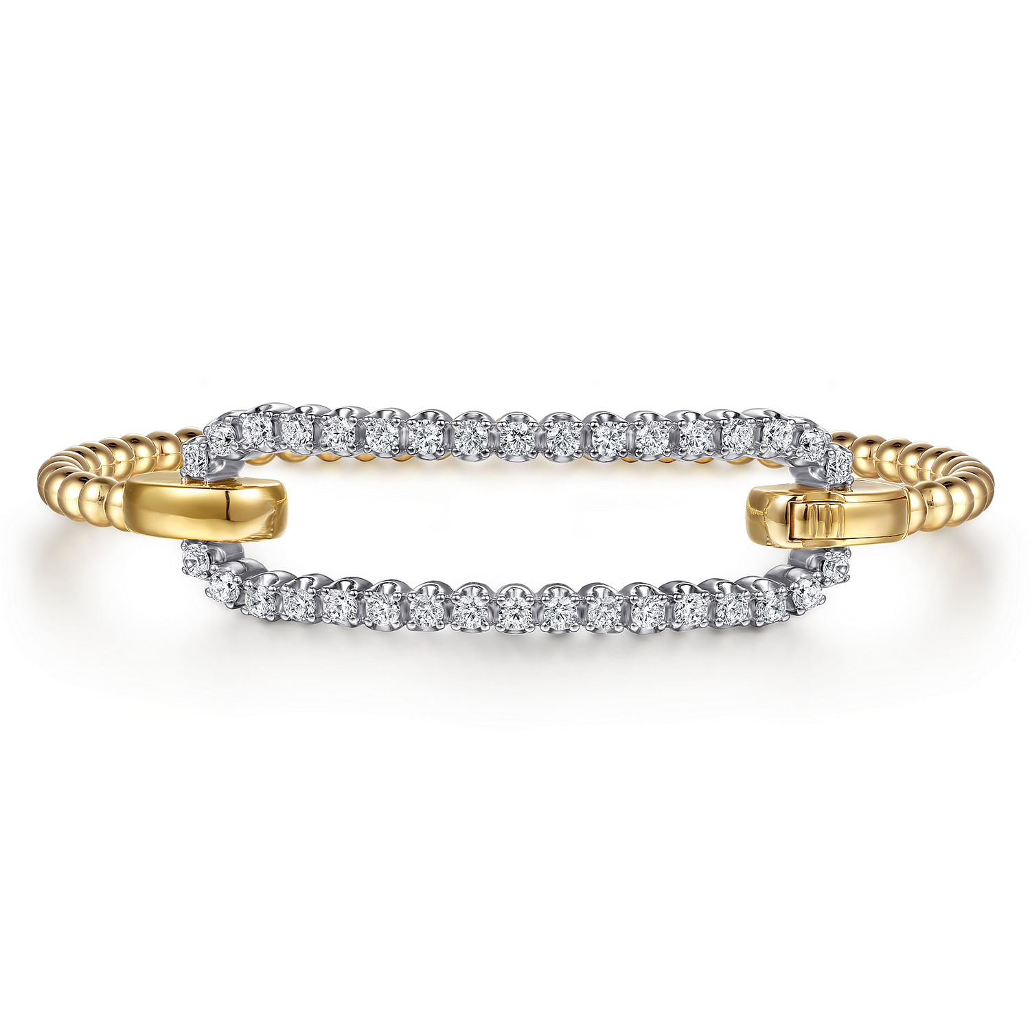 14K White Yellow Gold Bujukan and Diamond Oval Link Bangle