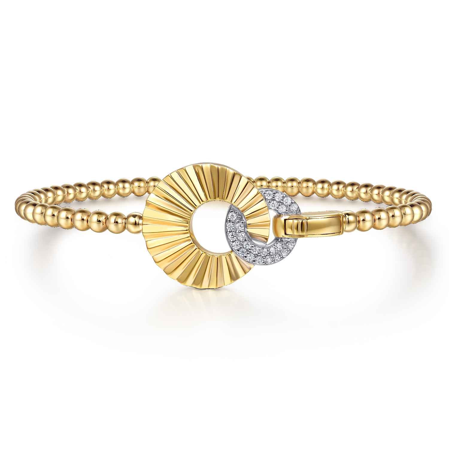 Diamond and Diamond Cut Double Disk Bangle Bracelet
