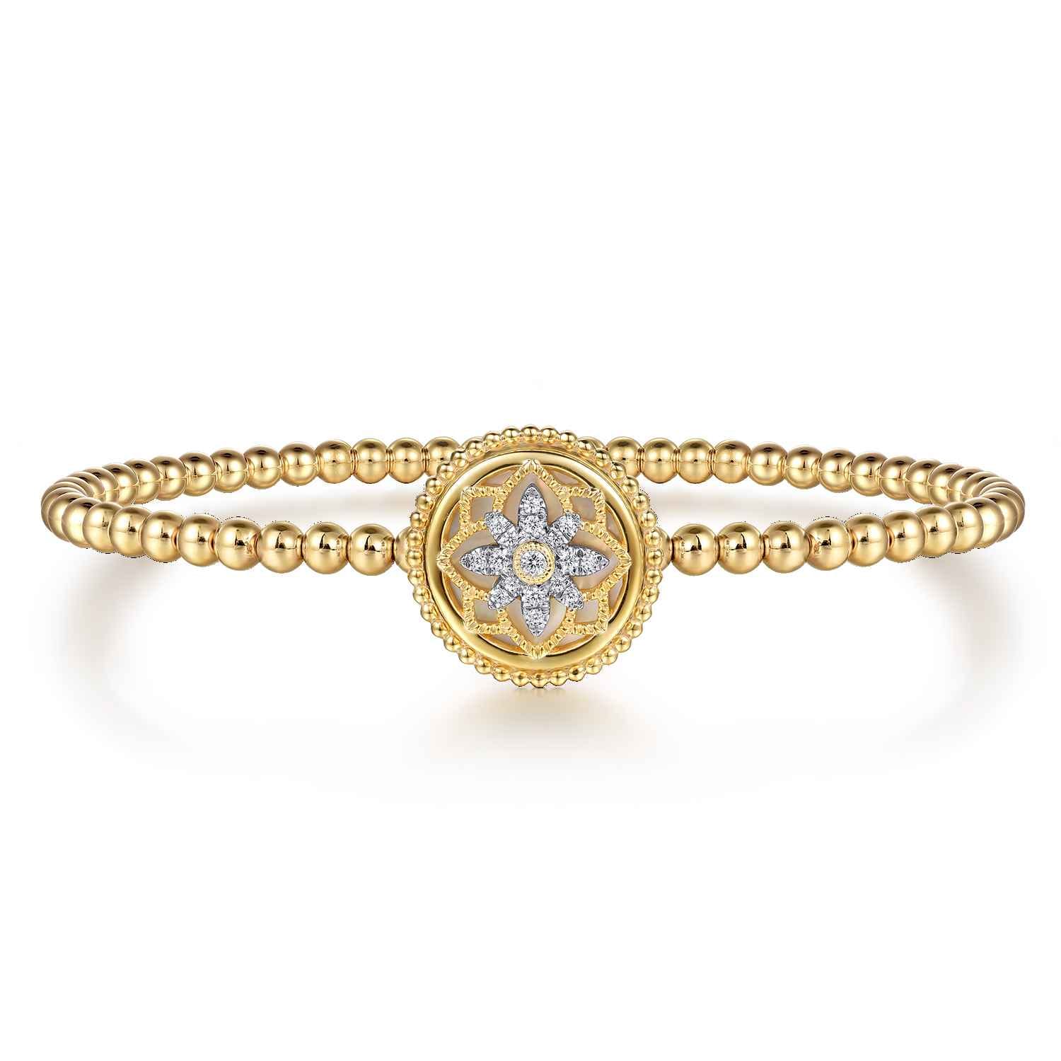 Bujukan Diamond and White Mother of Pearl Medallion Split Bangle Bracelet