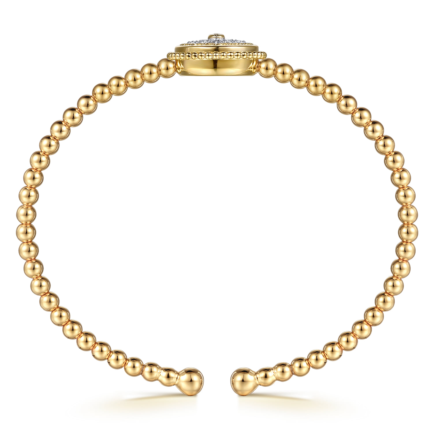 Bujukan Diamond and White Mother of Pearl Medallion Split Bangle Bracelet in 14K Yellow Gold, photograph 3