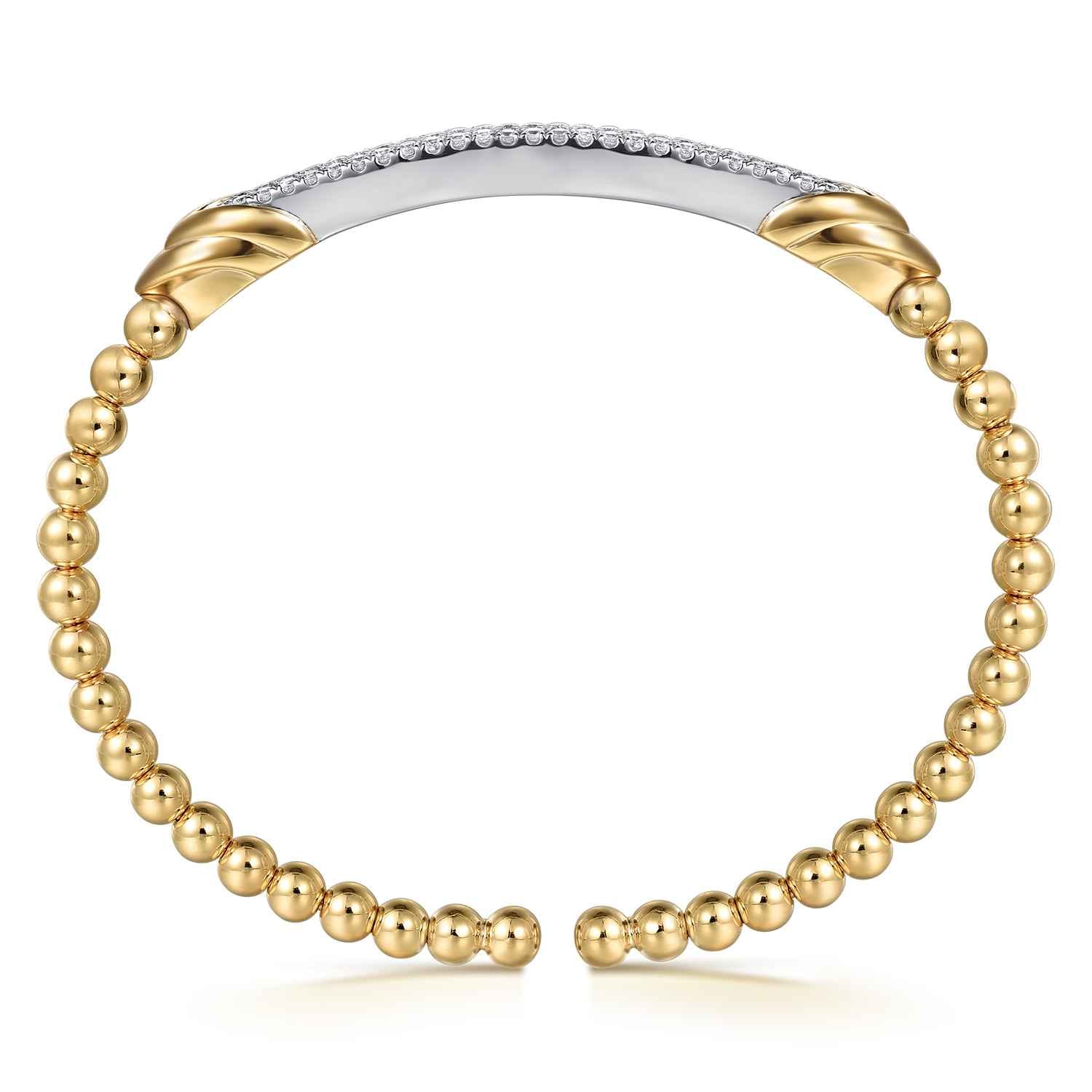 Yellow Bujukan and Diamond Bar Split Bangle Bracelet in 14K White/Yellow Gold, photograph 3
