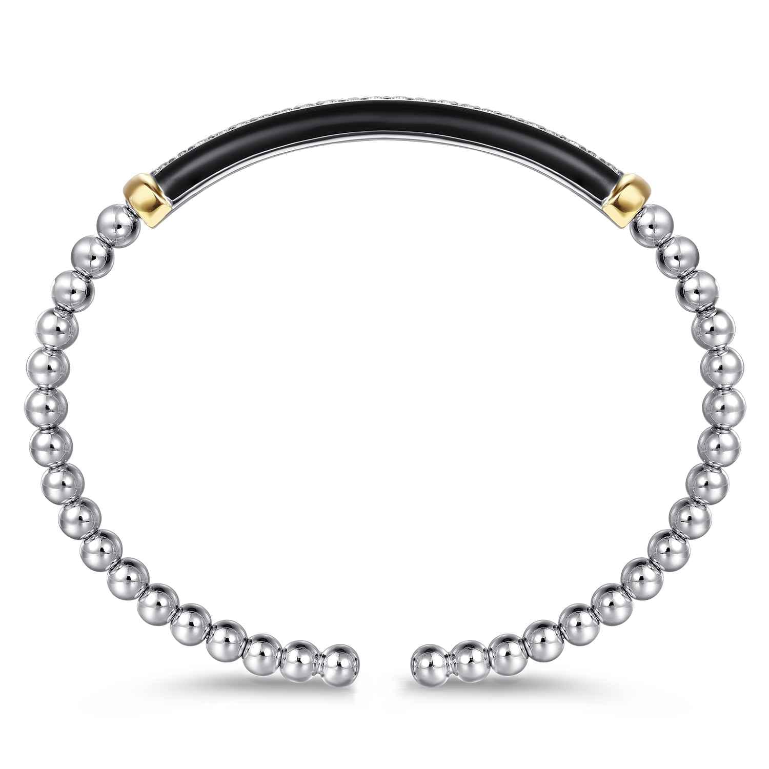 and Bujukan White Sapphire Cuff Bangle with Black Enamel in 14K Yellow Gold, photograph 3