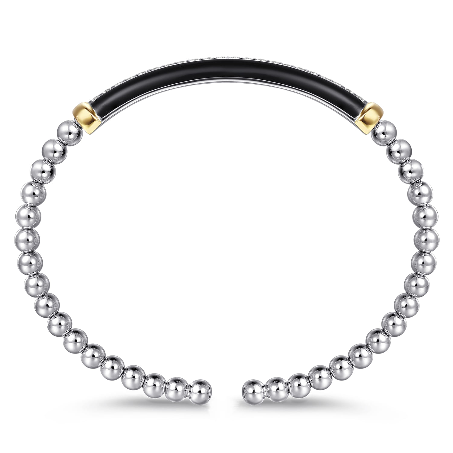 and Bujukan White Sapphire Bangle with Black Enamel in 14K Yellow Gold, photograph 3