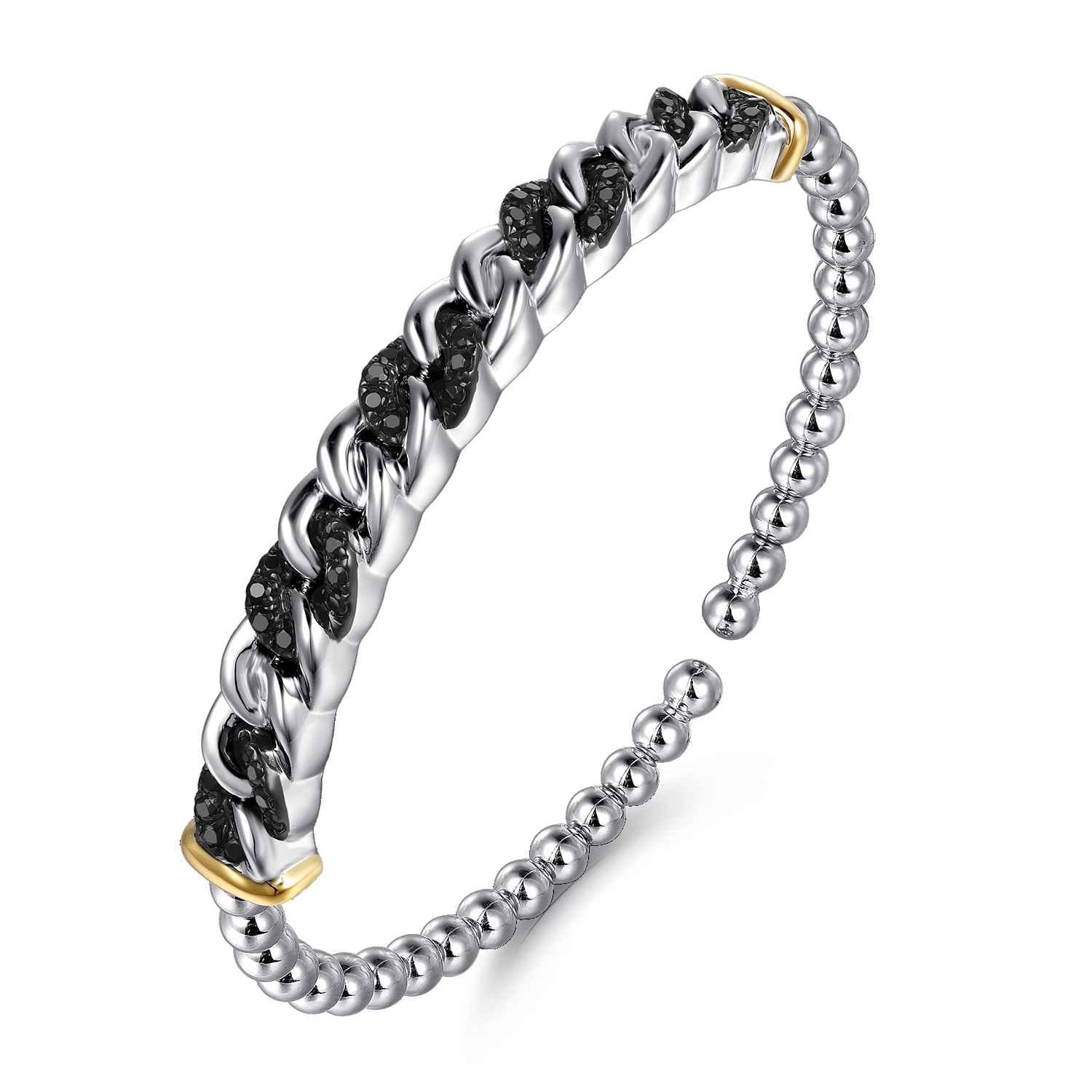 and Bujukan Black Spinel Cuban Link Bangle in 14K Yellow Gold, photograph 2