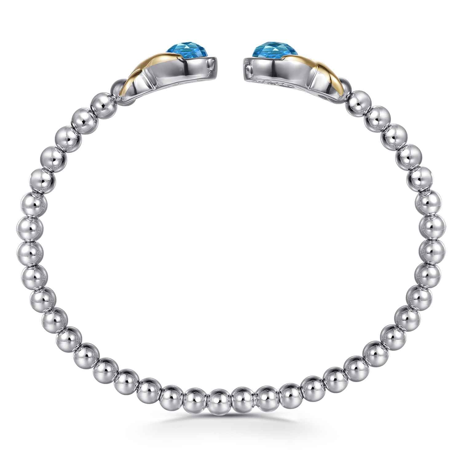 and Round Shape Blue Topaz Bujukan Bangle in 14K Yellow Gold, photograph 3