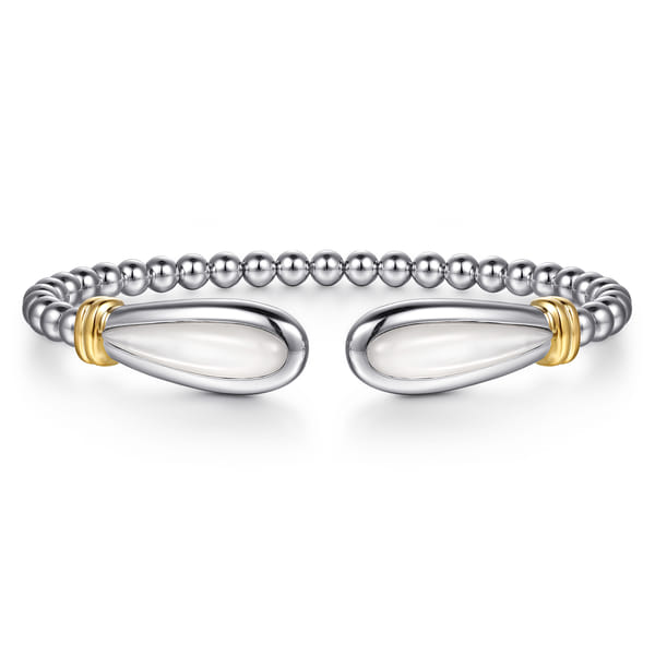 14K Yellow Gold and 925 Sterling Silver Bujukan Bangle with White Mother of Pearl